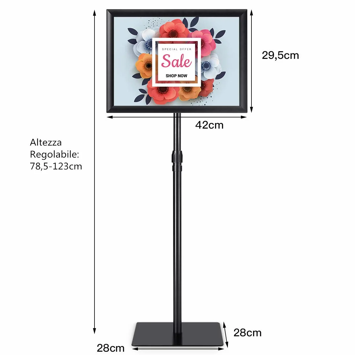 COSTWAY Espositore da Pavimento per Poster A3 Girevole 360° Regolabile in Altezza Nero