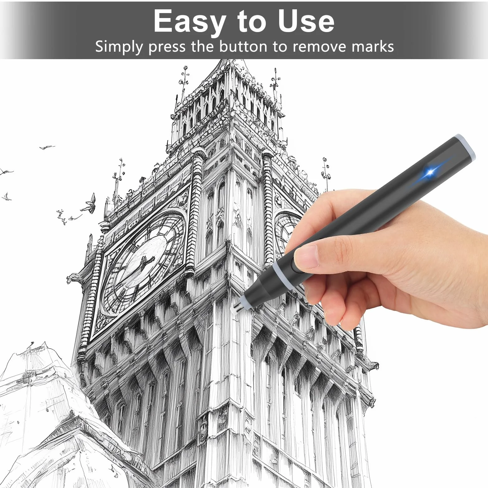 Cuteefun Gomma Elettrica Ricaricabile USB C 220 Ricariche 2 Dimensioni per Artisti Studenti Ingegneri Nero