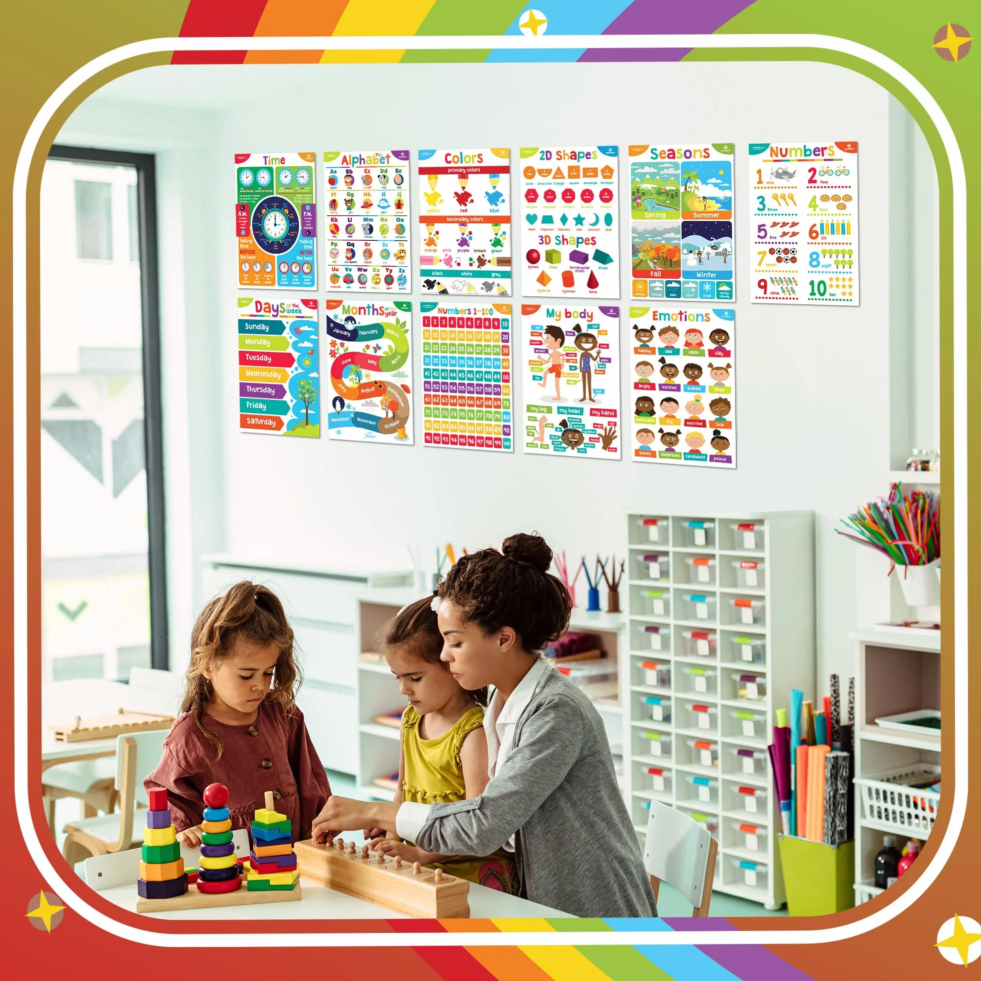 Sproutbrite 18 poster educativi per bambini, decorazioni per classe, materiali per la scuola materna, apprendimento prescolare