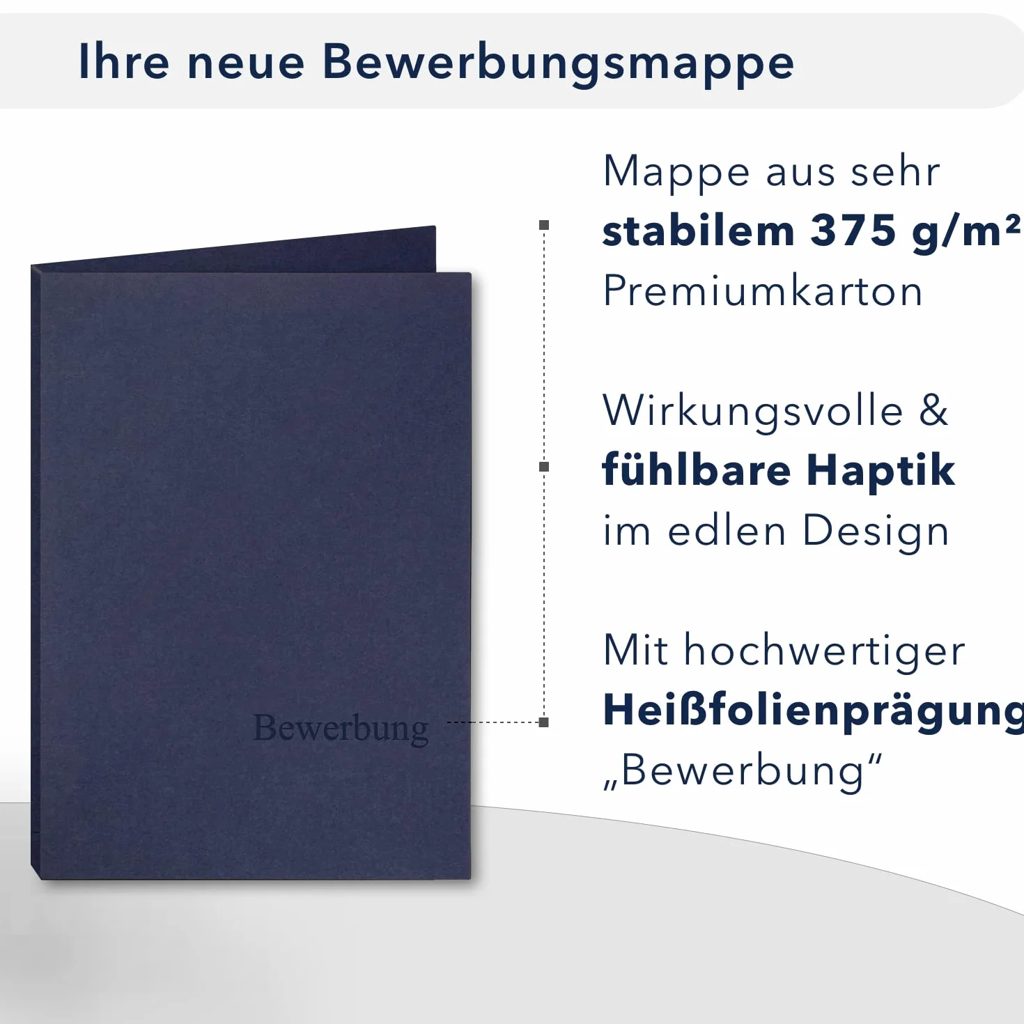 BL-exclusivdruck® Optima-Plus - Cartelline portadocumenti in 3 parti, colore blu navy, qualità premium con elegante rilievo in rilievo "Bewerbung", design del prodotto di Mario Lemani (confezione da
