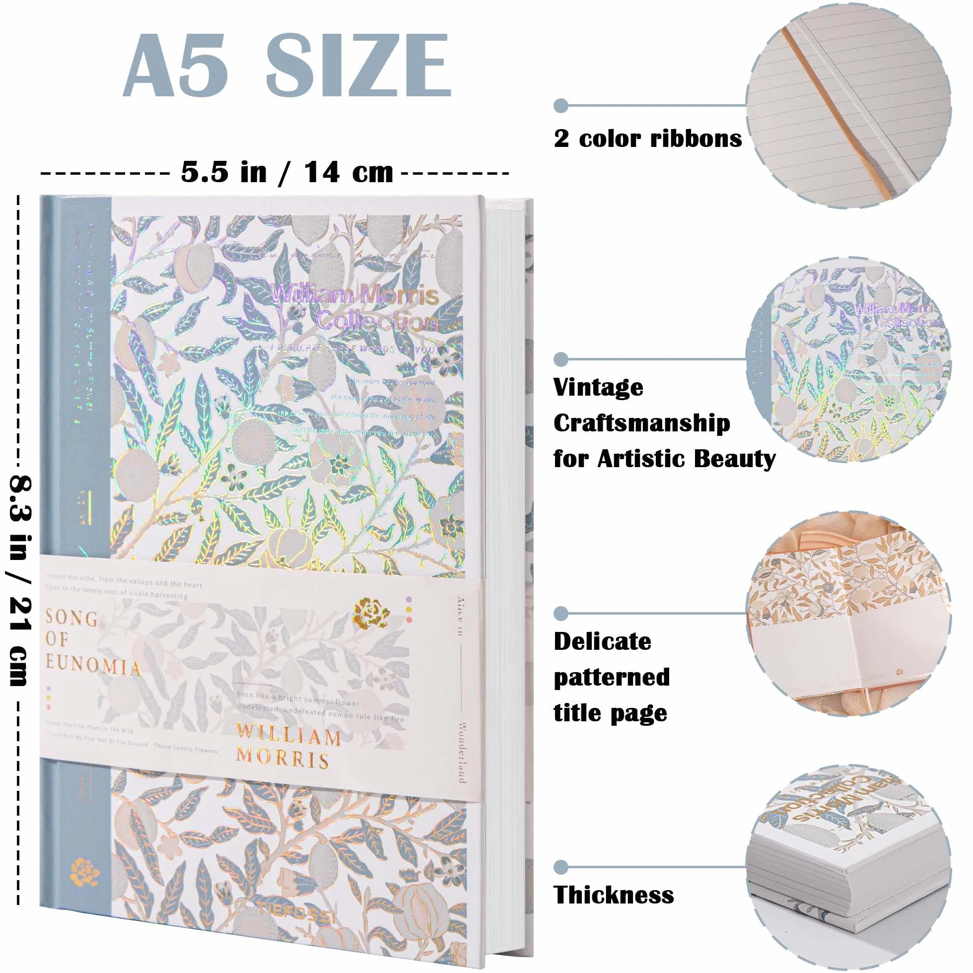 TIEFOSSI Quaderno a Righe Copertina Rigida Donna A5 Premium 100g/m² 224 Pagine per Scrivere Lavoro Appunti