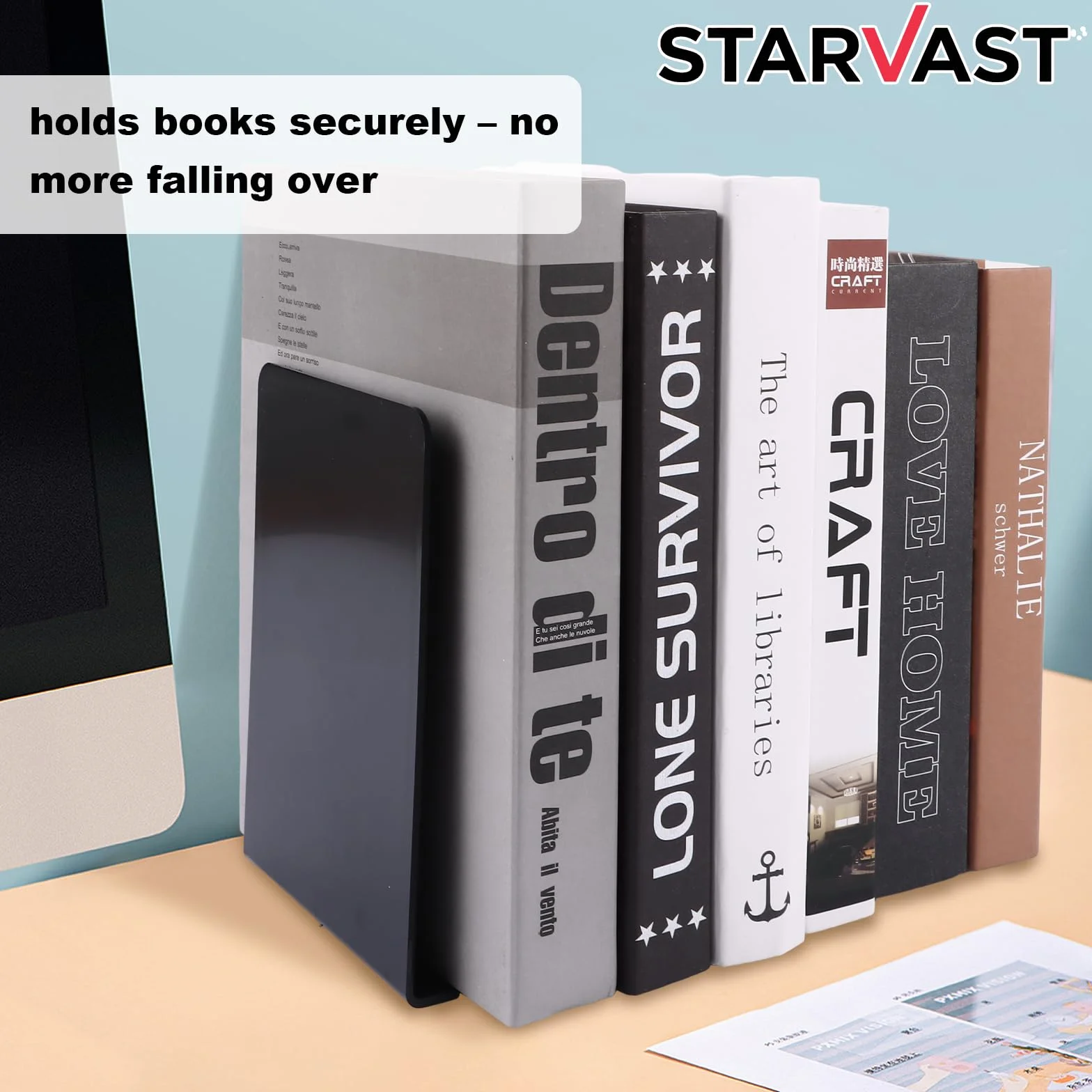 STARVAST 20 fermalibri in metallo, 17 x 12 x 11,8 cm, con tappetino antiscivolo, supporto per lettura, per scuola, ufficio e casa, nero