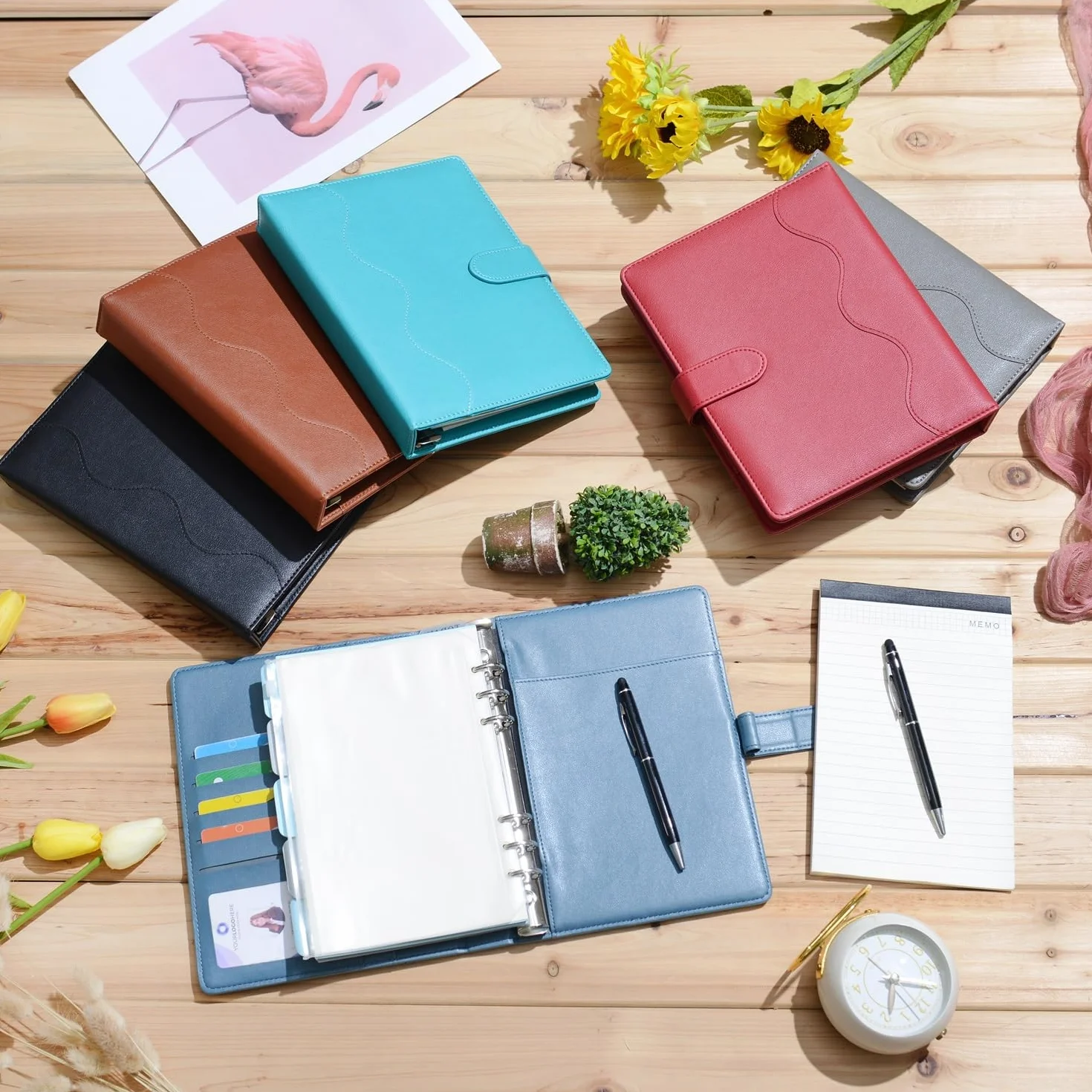 WASON A5 Diario in Pelle PU con Carta Ricaricabile, Portfolio ad Anelli Rimovibile con Clipboard, Rosso