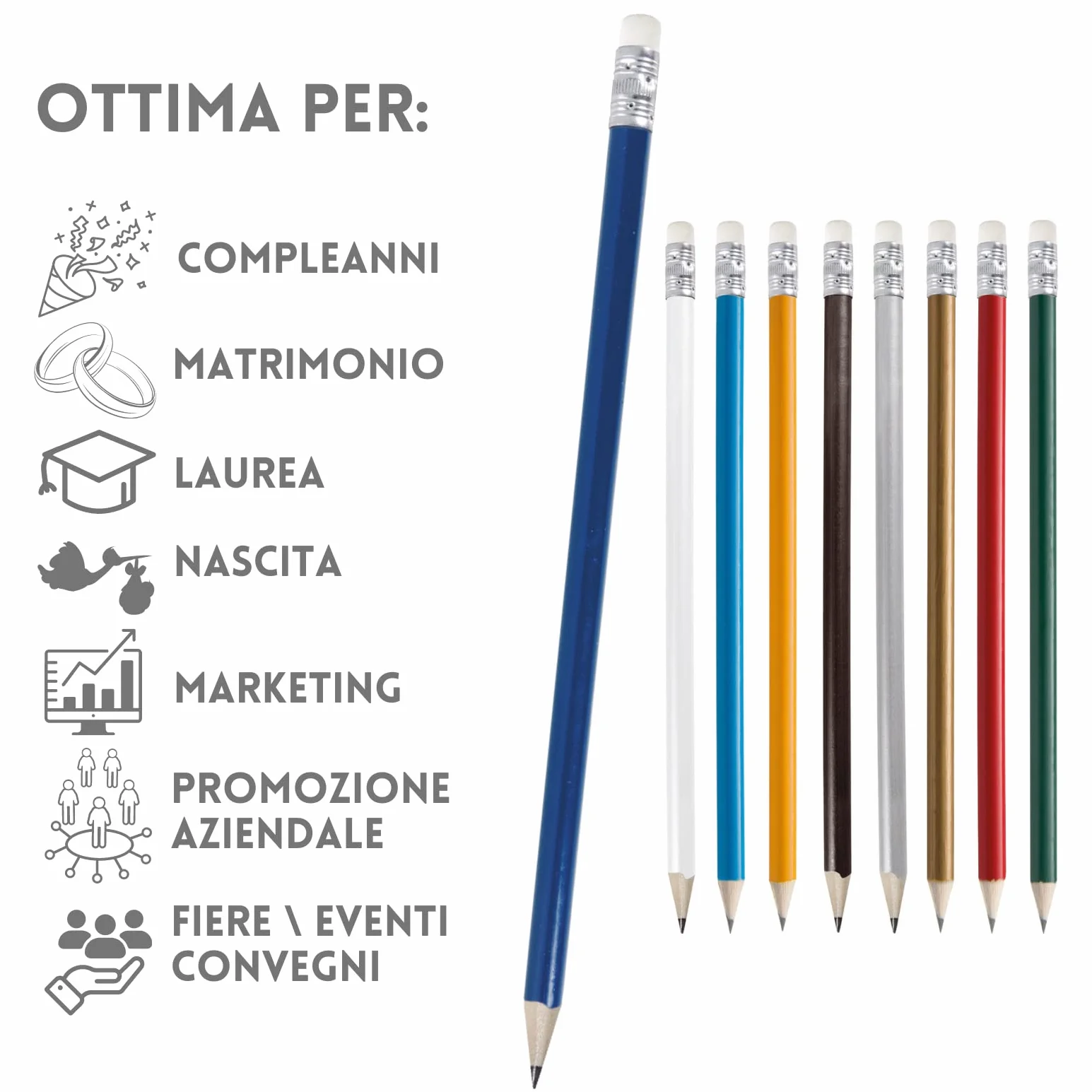Matite Personalizzate in stock da 100 pezzi con il tuo Logo o Messaggio per Eventi Matrimoni Fiere Laurea Regali Aziendali (100)