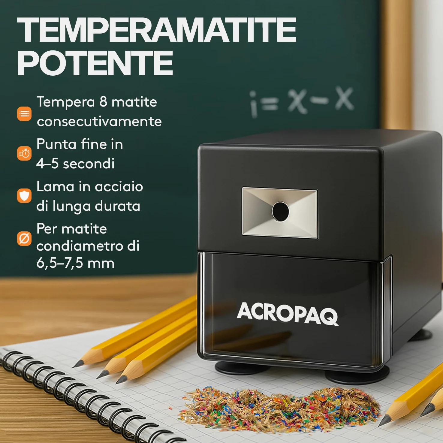 ACROPAQ Temperamatite - Professionale con serbatoio, Appuntalapis automatico con protezione surriscaldamento - Temperino elettrico