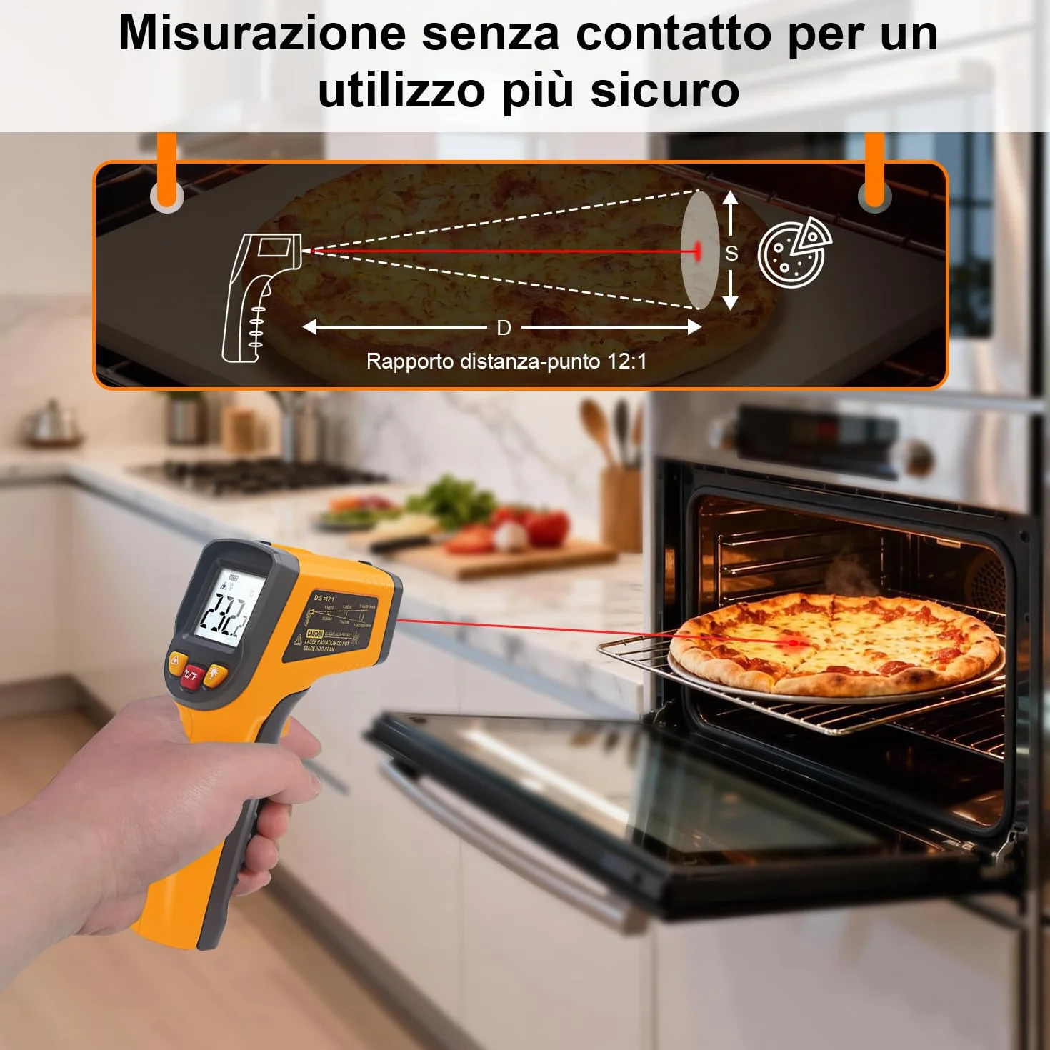 KETOTEK Termometro a Infrarossi Pistola -50°C a 400°C Laser Digitale per Cucina Pizza Congelatore