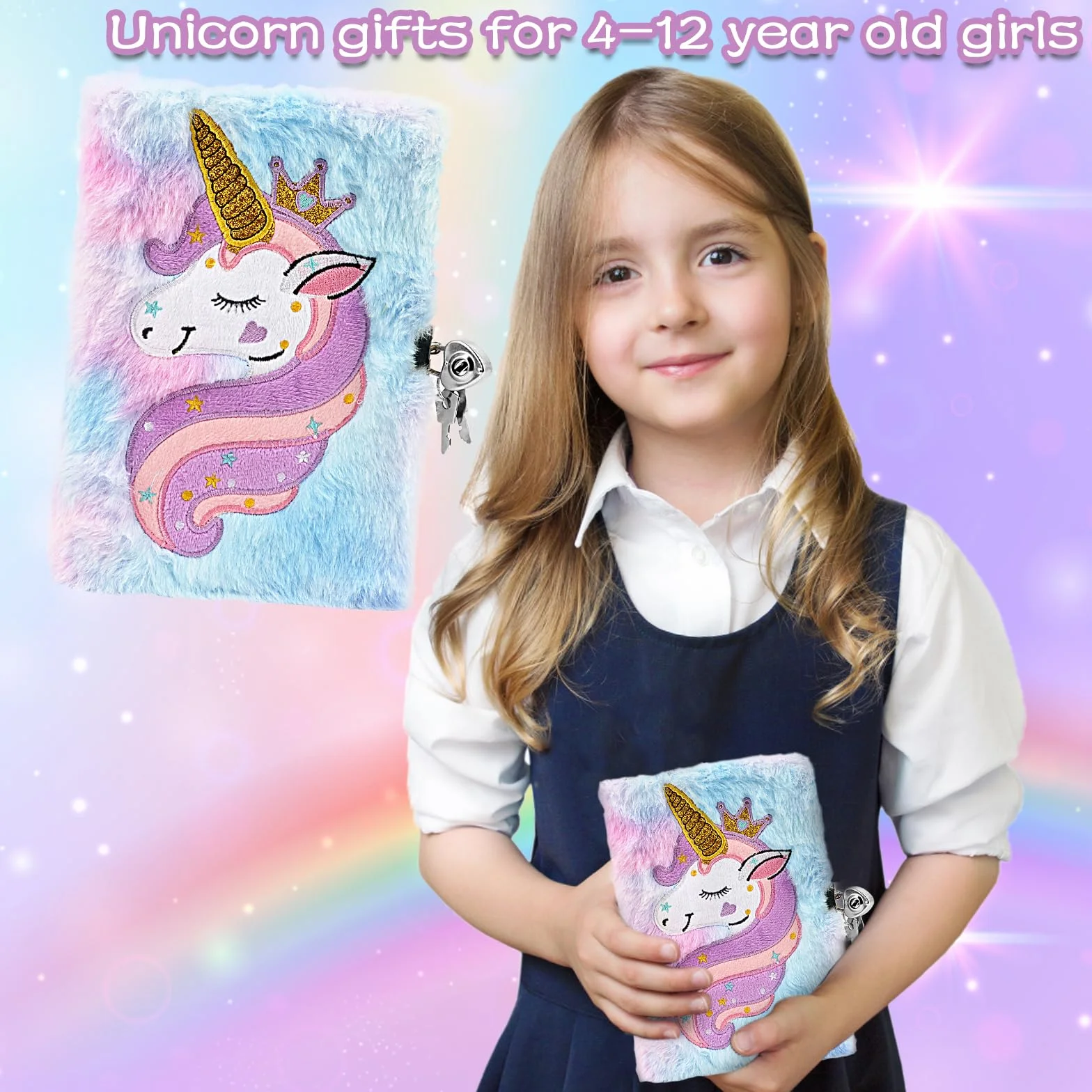 Diario Segreto Bambina con Lucchetto A5 Peluche Unicorno Quaderno con Chiave Regalo 5-10 Anni
