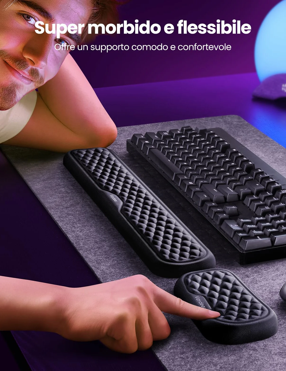 Vaydeer Pompone Mouse Pad Kit, Memory Foam Wrist Rest for Laptop and Computer, Non-Slip - Black