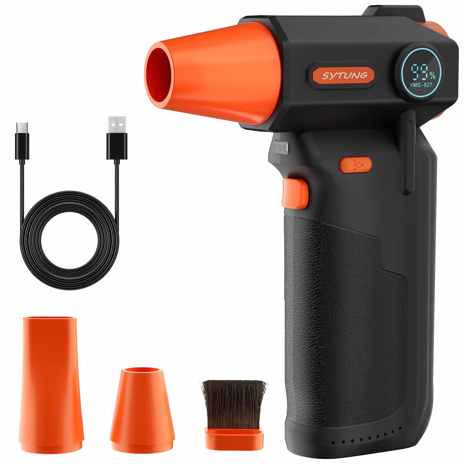 Soffiatore a Batteria - 130000 giri/min - Piumino ad aria compressa a batteria Super Power con getto d'aria e luce LED, ventola regolabile su 3 velocità per PC, tastiera, esterni, casa e auto