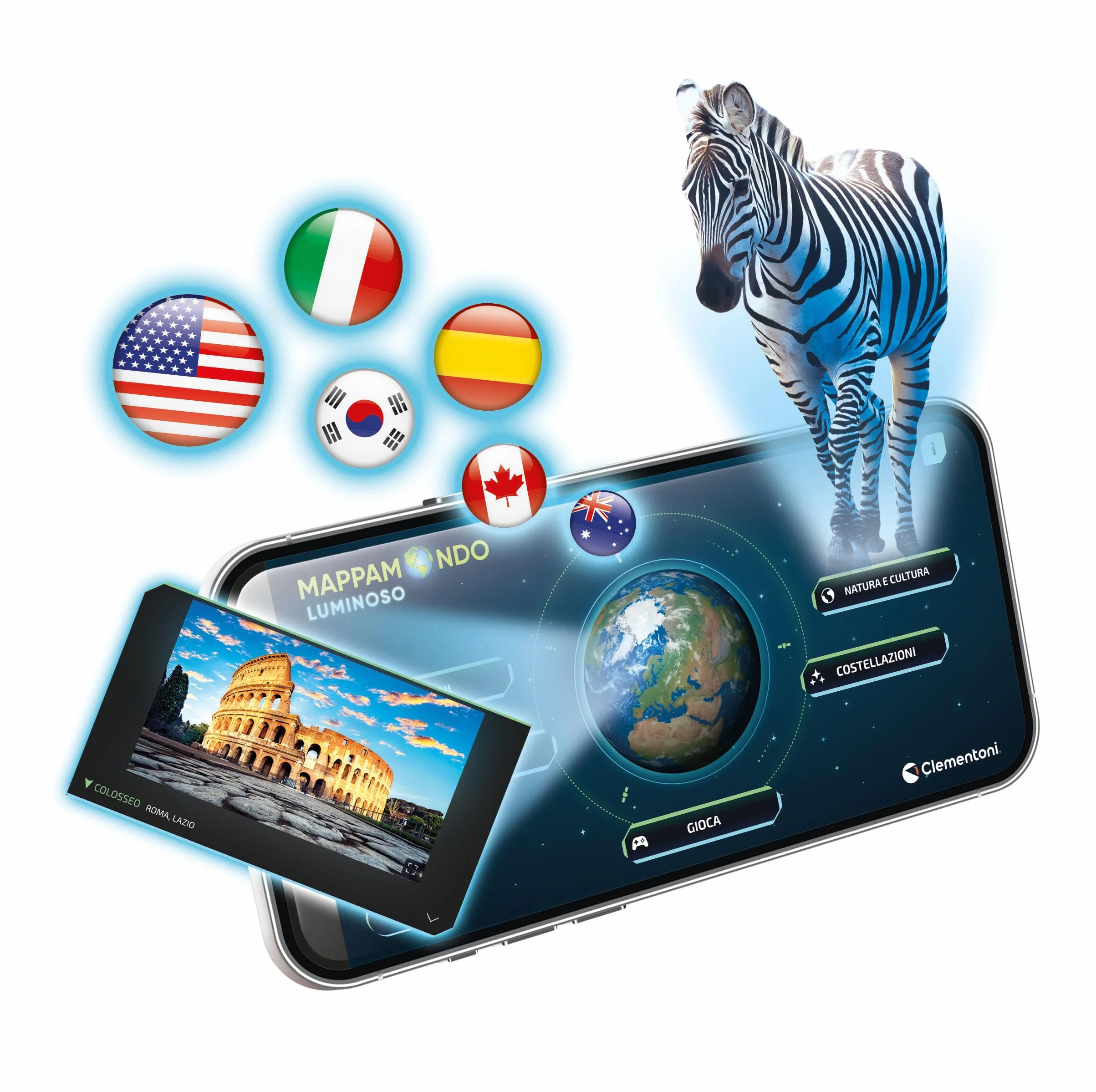 Clementoni Sapientino Più Mappamondo Luminoso Globo Educativo 22cm con Realtà Aumentata
