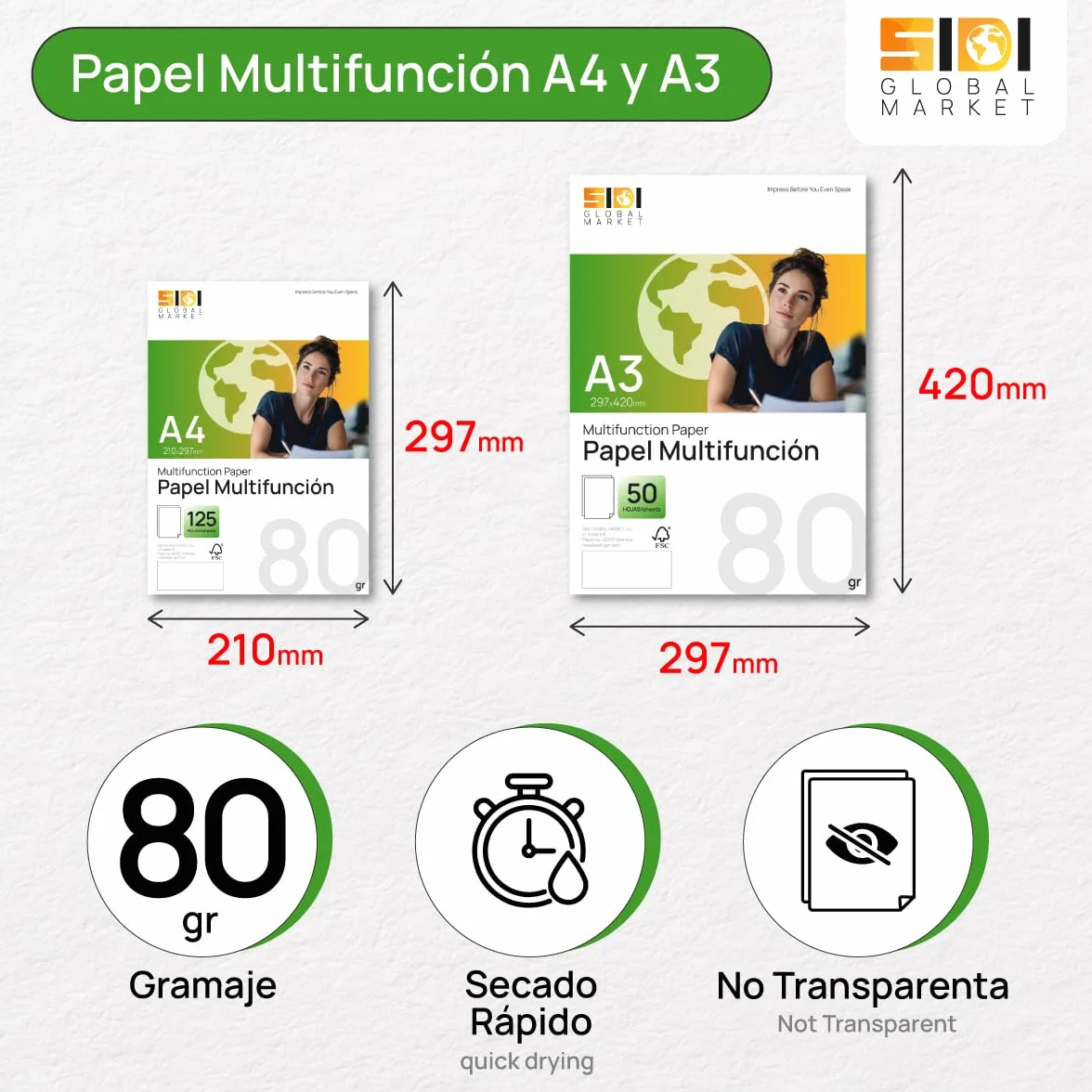 Carta A4 80g per Stampante Laser e Inkjet, 125 Fogli Bianchi per Ufficio e Casa - SIDI