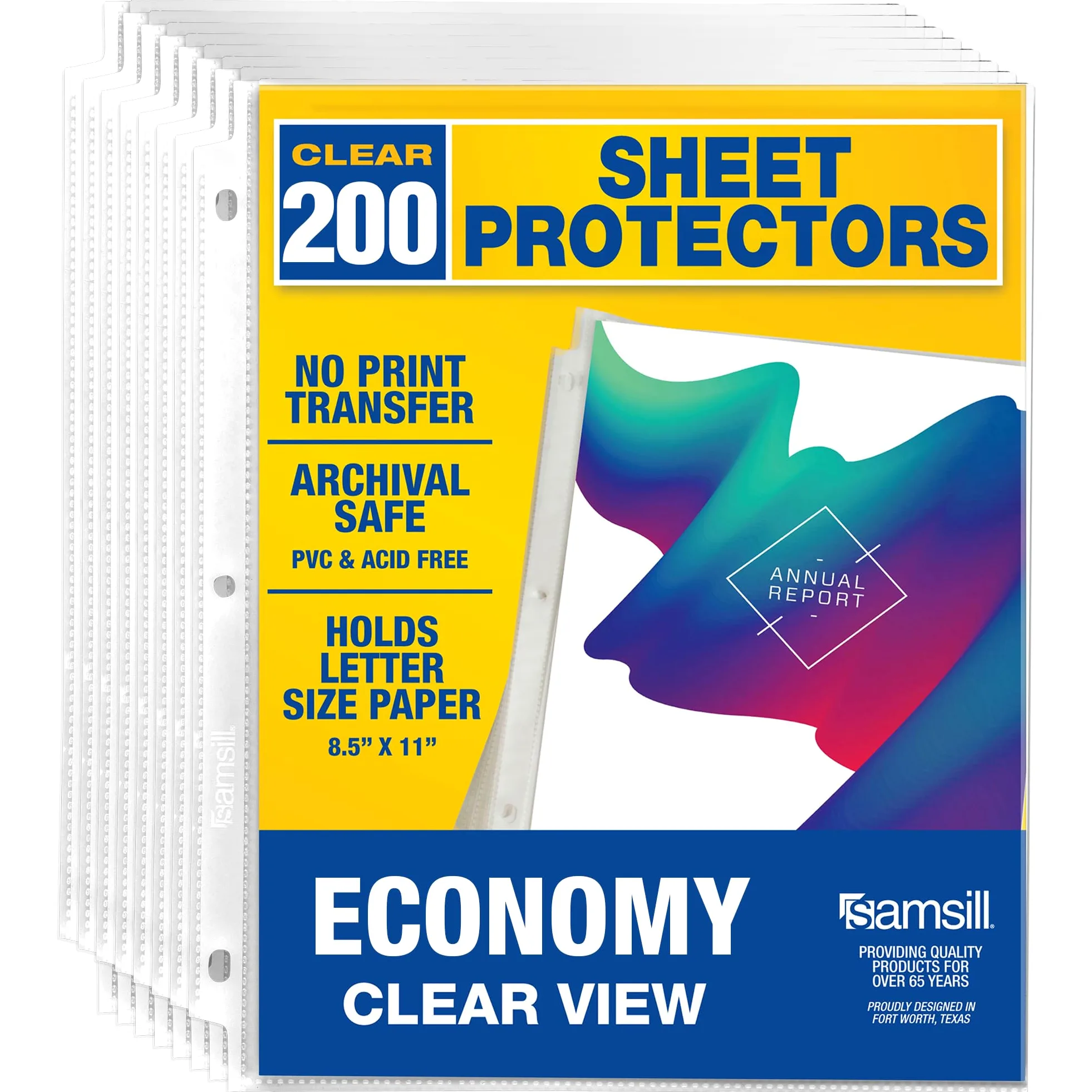 Samsill Protezioni in plastica per raccoglitore a 3 anelli, peso standard trasparente, l'imballaggio può variare, inserti per carico superiore, scatola da 200 fogli, 21,6 x 28 cm, perforatore