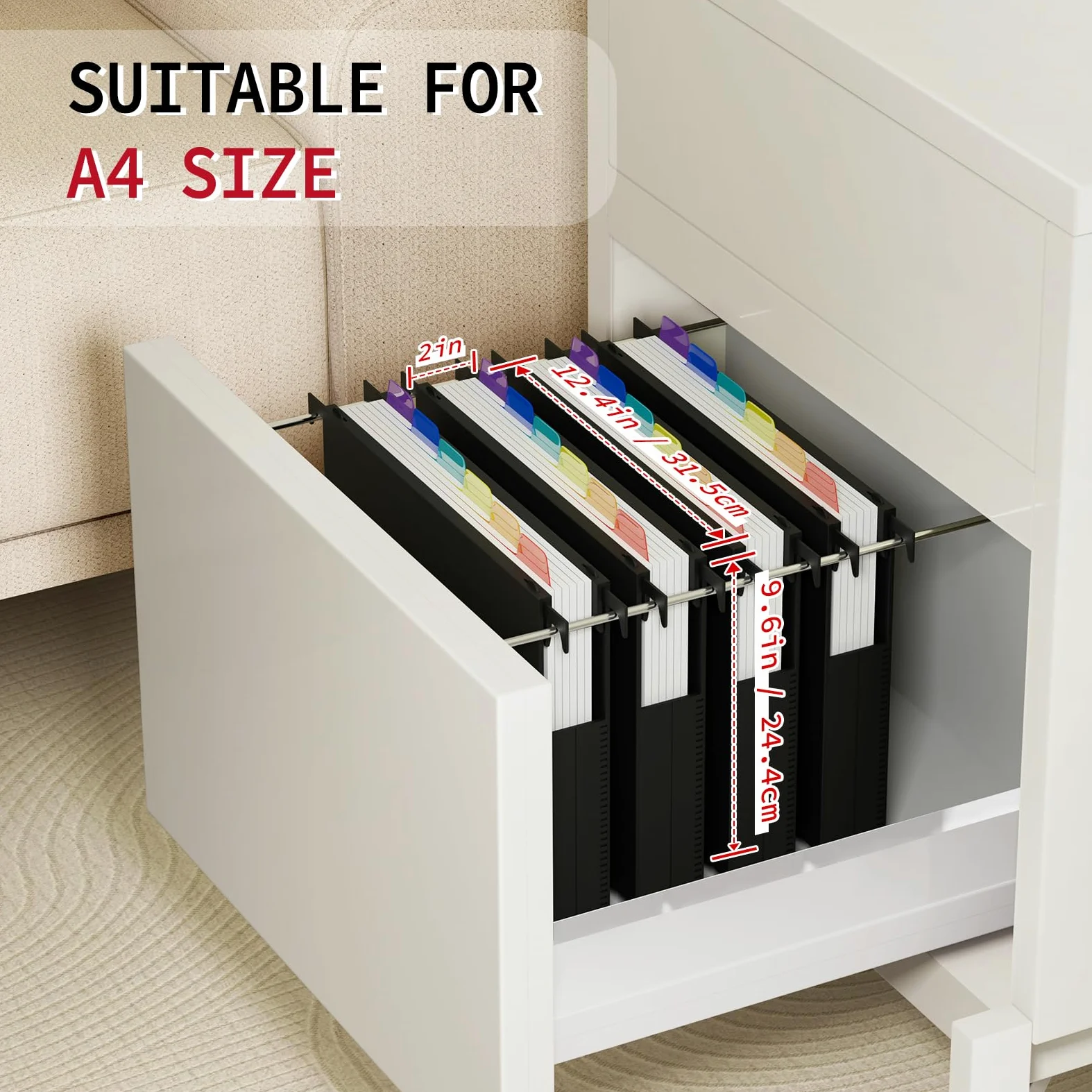 Uquelic Cartelle sospese formato A4, confezione da 12 cartelle sospese, capacità extra con linguette e divisori colorati, espansione da 5 cm, cartelle sospese in plastica, per scuola, casa e ufficio
