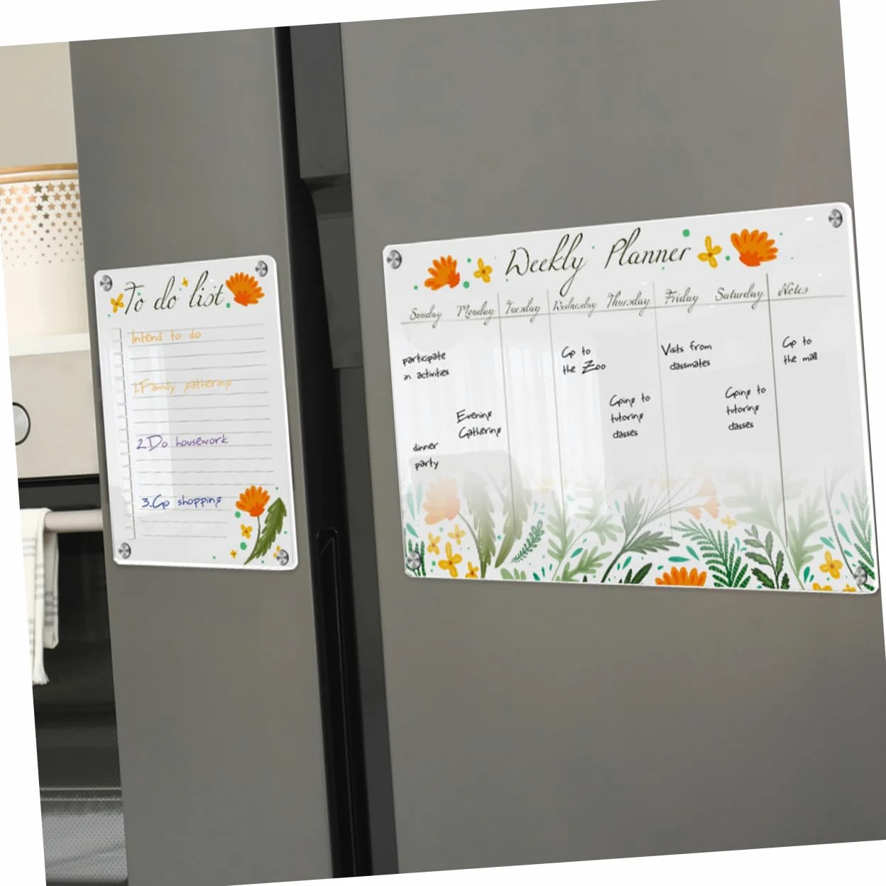 Calendario Magnetico Cancellabile Settimanale per Frigorifero in Acrilico Portatile Promemoria e Condivisione Programmi, 8 Pezzi Assortiti per Uso Domestico