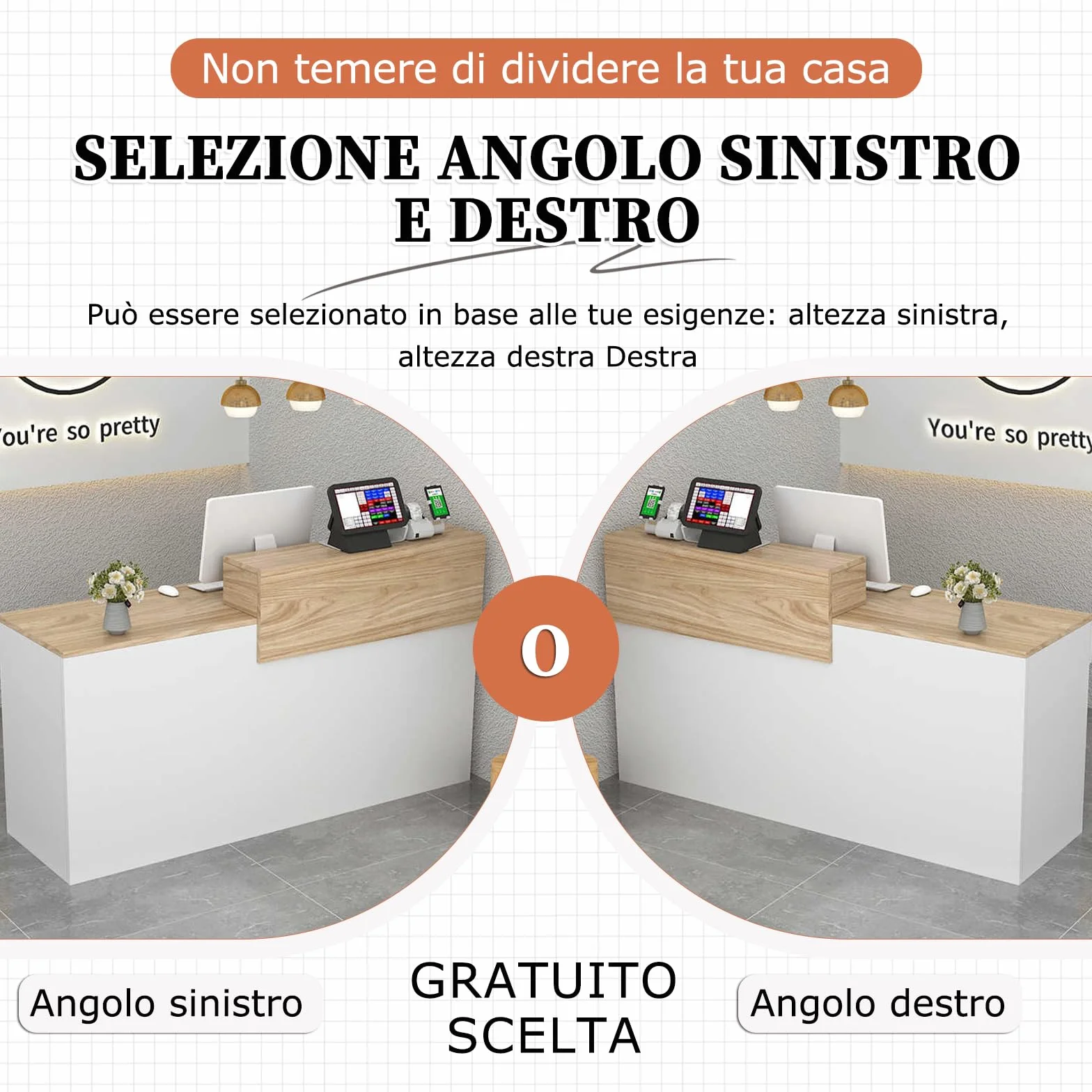 Bancone Reception Moderno in Legno con Ripiani e Cassetti, 100–180 cm Bancone Negozio, Bancone da Accoglienza per Ufficio, Salone, Negozio, Hotel, Studio Professionale Nero/Sinistra 160x100x60cm