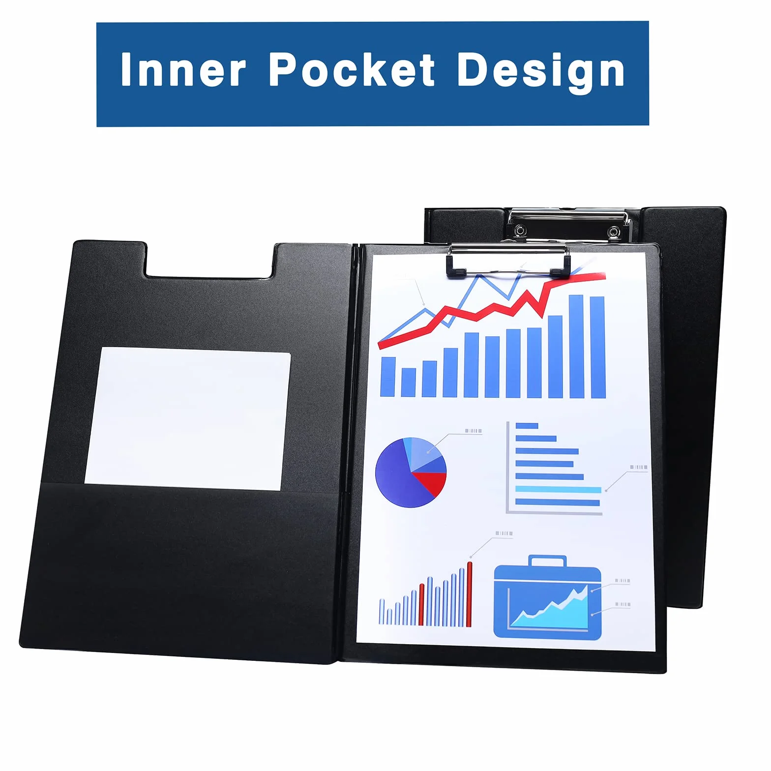 [5 Pezzi]A4 Portablocco con Copertina,Clipboard con Clip in Metallo und Appeso Buca, Appunti con Tasche Interne,Porta-pad Lavagna da scrittura Ideale per Lavoro Quotidiano(Nero)