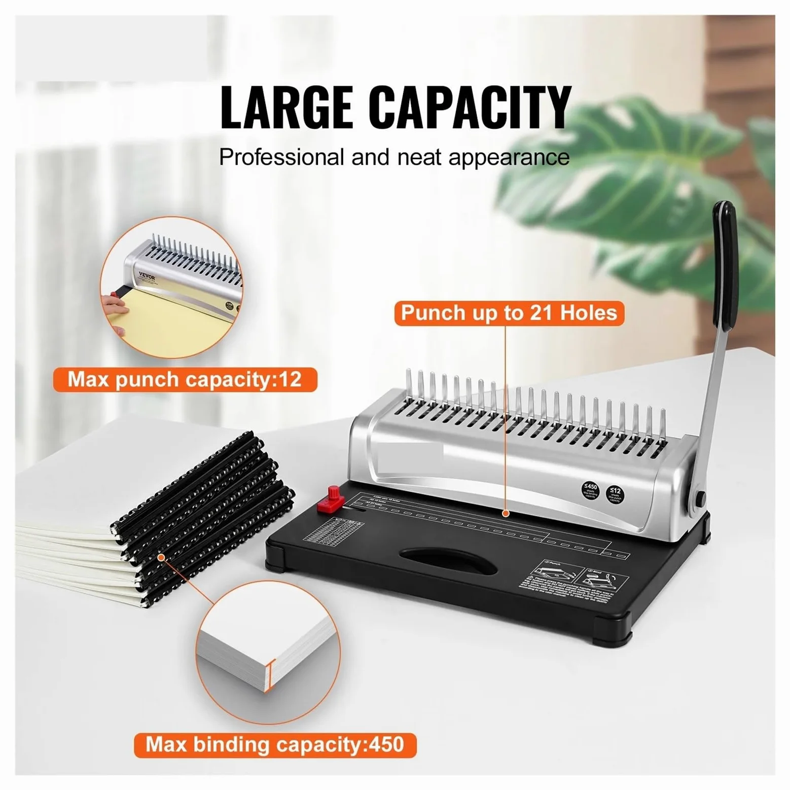 Macchina rilegatrice a pettine 21 fori Rilegatura 450 fogli con 100 pezzi 3/8'' dorsi a Uso in ufficio e a scuola