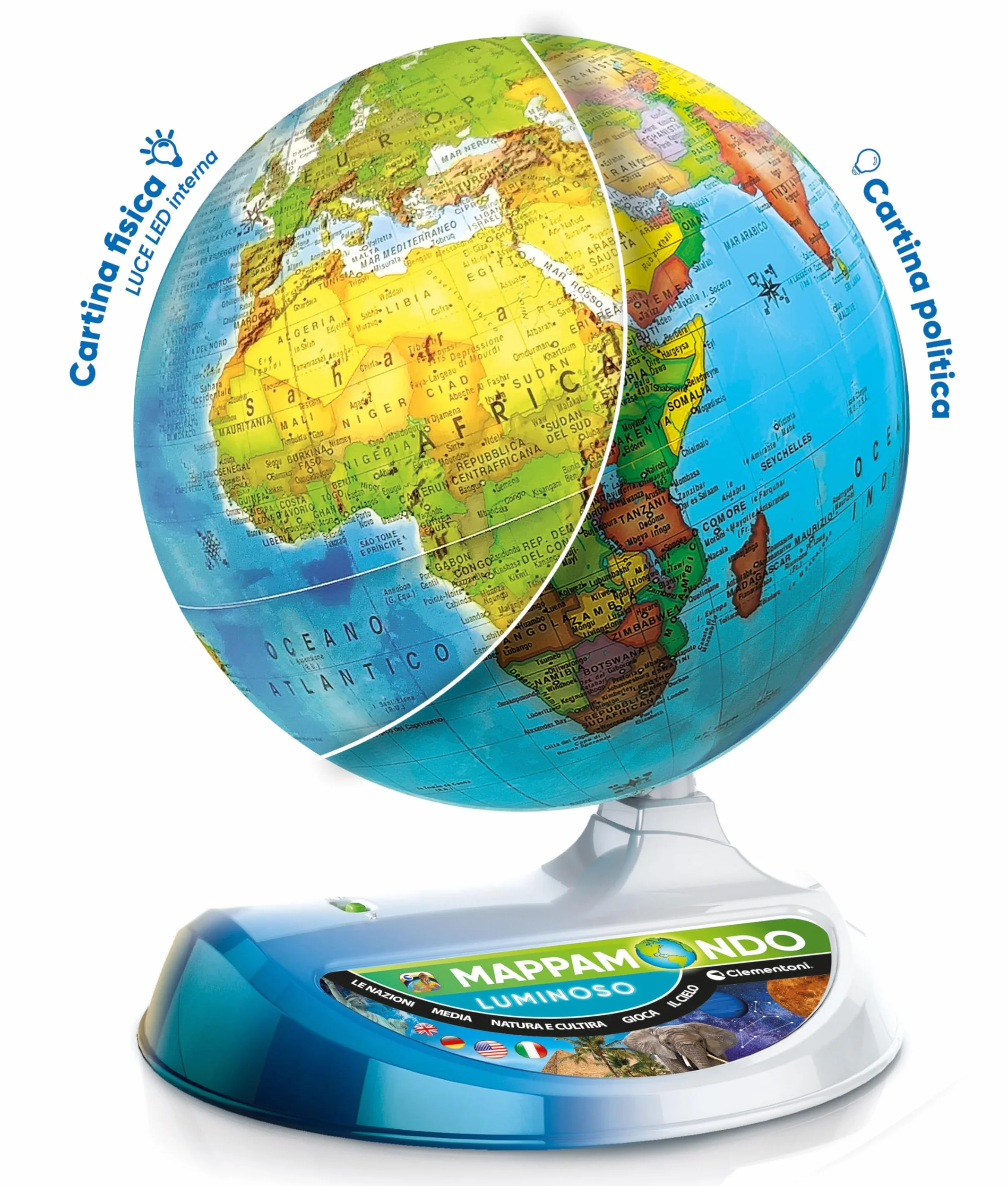 Clementoni Sapientino Più Mappamondo Luminoso Globo Educativo 22cm con Realtà Aumentata