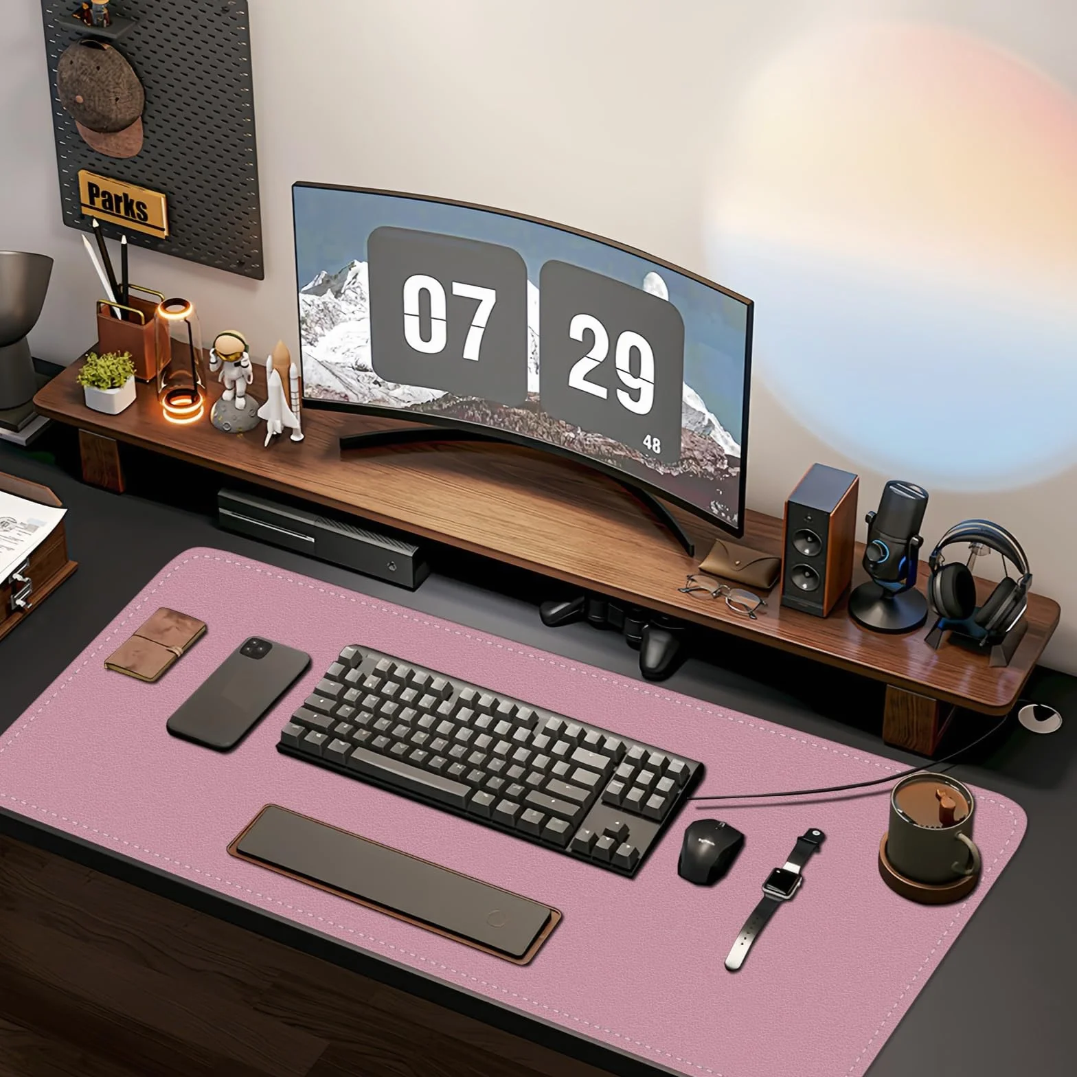 BLESWIN Tappetino da scrivania a doppia faccia grande impermeabile 60x35cm Viola+rosa