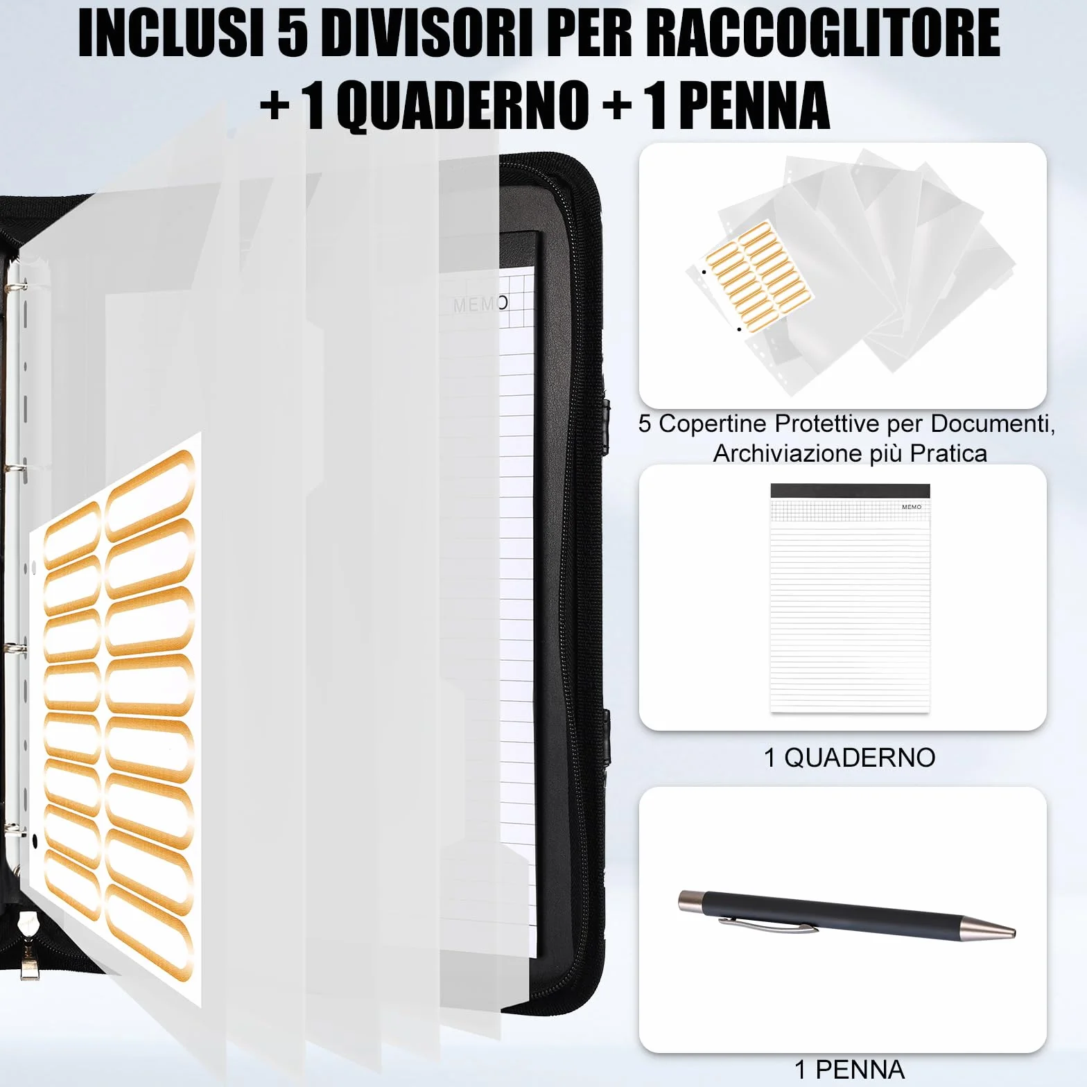 Leathario Cartella Portadocumenti A4 Pelle Vegana con Maniglia e Portablocco Raccoglitore ad Anelli
