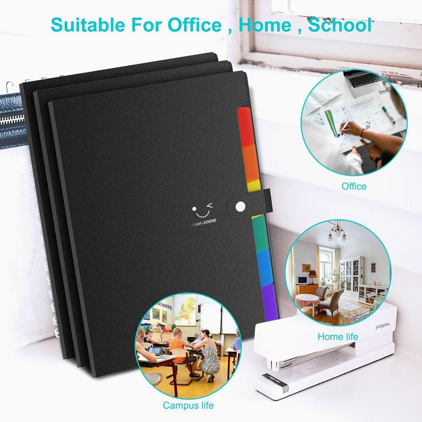 ABC life A4 Cartelle a Soffietto Espandibili 7 Tasche, 10Pcs Portatile Accordion File Cartella Portadocumenti Organizer con Bottone Scatto per Casa Scuola e Viaggio di Lavoro