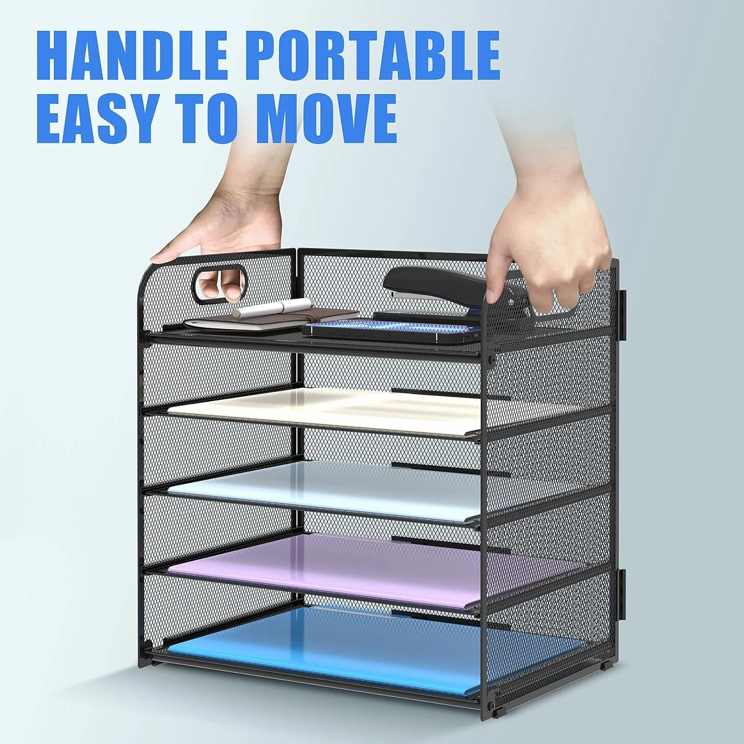 Organizzatore di Lettere e File Mesh Desk, Smistatore di Carta per il Titolare della Cartella di File di Office Letter (Nero-5 Tray)