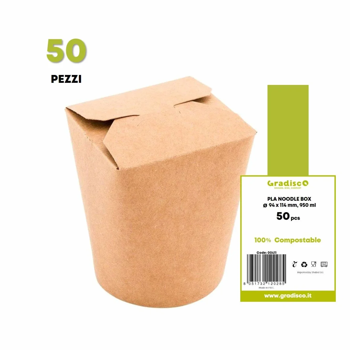 Bio Noodle Box Scatole da Asporto 1000 ml Kraft Cartone Coperchio Pieghevole 50 Pezzi