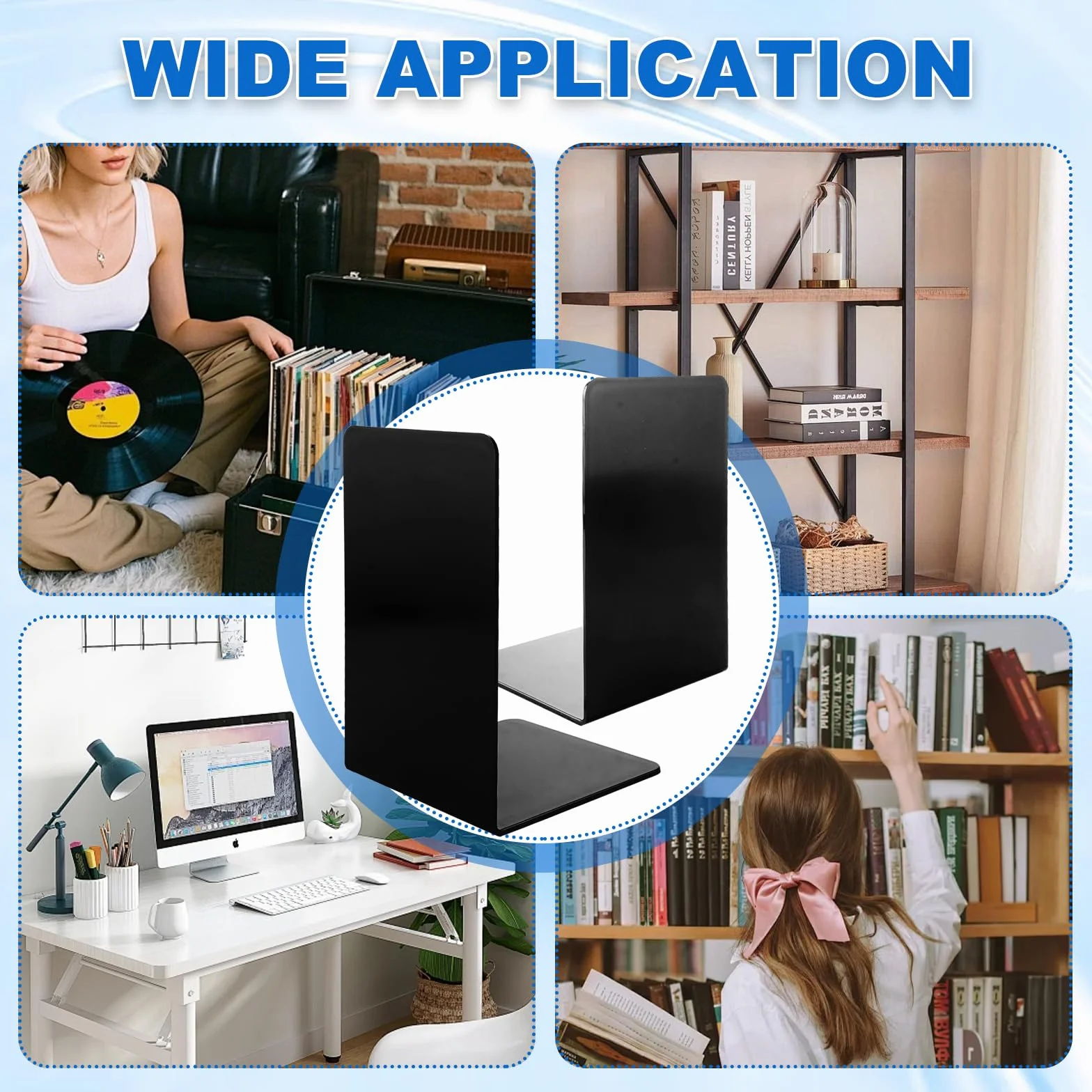 APACALI 20 fermalibri nero, 17 x 12 x 11,8 cm, fermalibri per scaffali, resistenti per contenere libri, libri pesanti, casa, ufficio