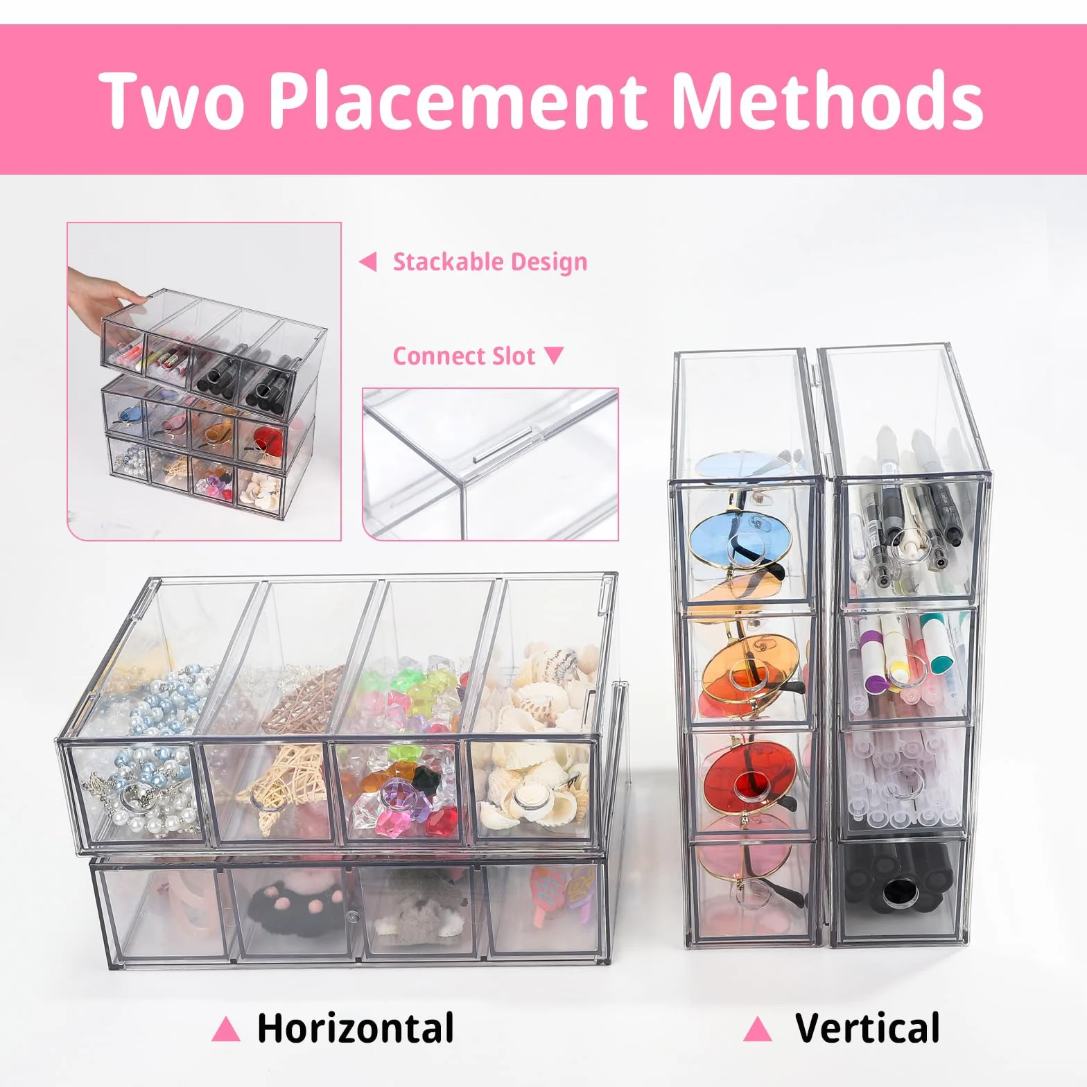 Organizzatore da scrivania con 4 cassetti trasparente impilabile cassettiera storage box multifunzione per cancelleria ufficio