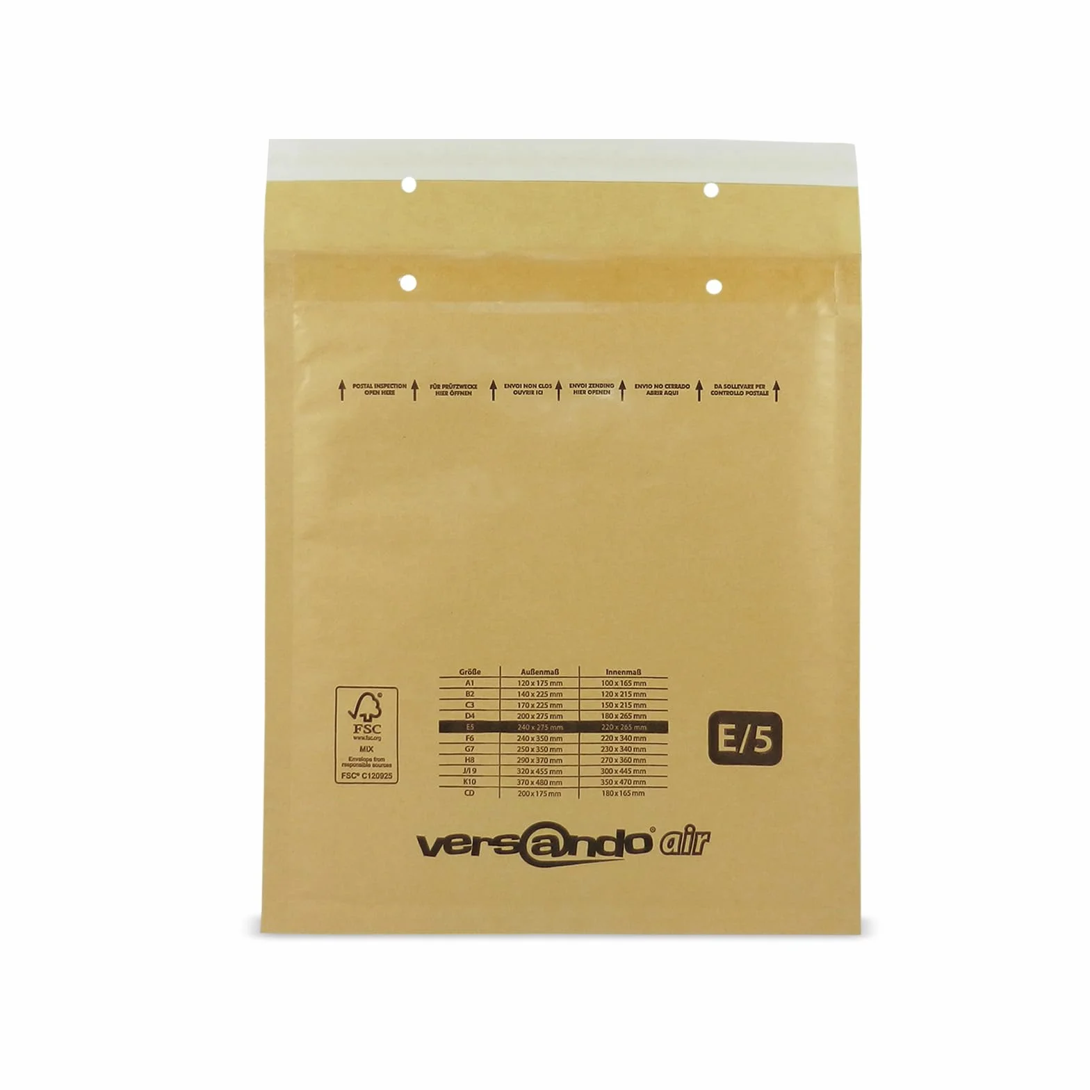 versando 200 buste imbottite E5, dimensioni interne 220 x 265 mm, | dimensioni esterne 240 x 275 mm, marrone/giallo oro per DIN B5/B+