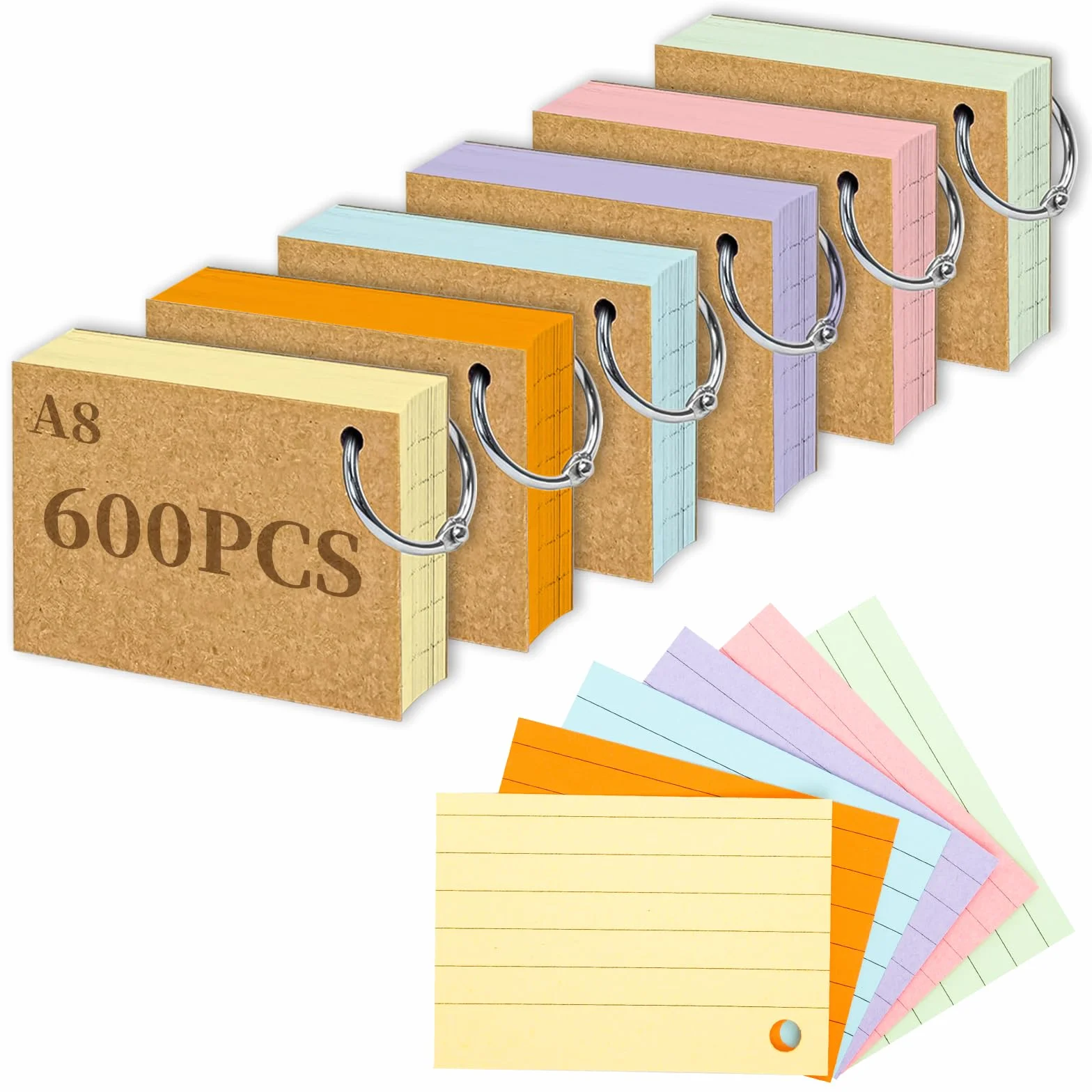 Flashcard A8 600 pezzi foderate con anello per apprendimento vocabolario ufficio scuola casa