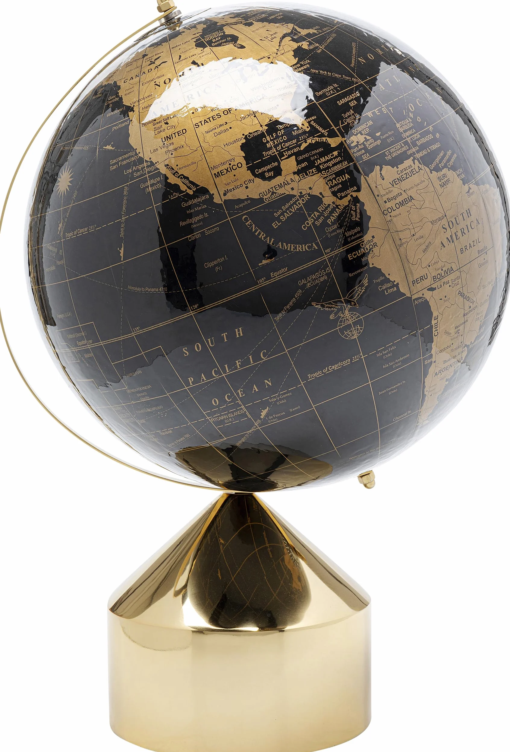 Kare Design oggetto decorativo Globe Top, oro/nero, mappamondo, diametro sfera 17cm, base in metallo, cartografia classica moderna, educazione/geografia, idea regalo ragazzi/bambini