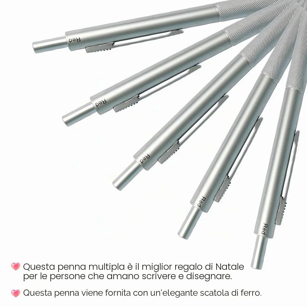 Penna a sfera multifunzione 4 in 1 ricaricabile retrattile con matita meccanica 0.7 mm inchiostro nero rosso blu Argento