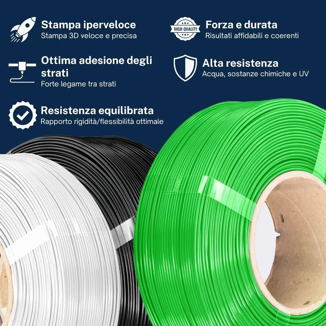 AzureFilm PETG Hyper Speed Filamento 1.75 mm 1kg Trasparente per Stampa 3D ad Alta Velocità