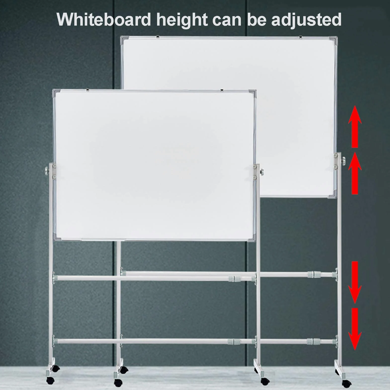 Lavagna Mobile Lavagna Magnetica Mobile bifacciale cancellabile a Secco Telaio in Alluminio Reversibile a 360° Regolabile in Altezza per casa Ufficio Scuola (90X120CM)