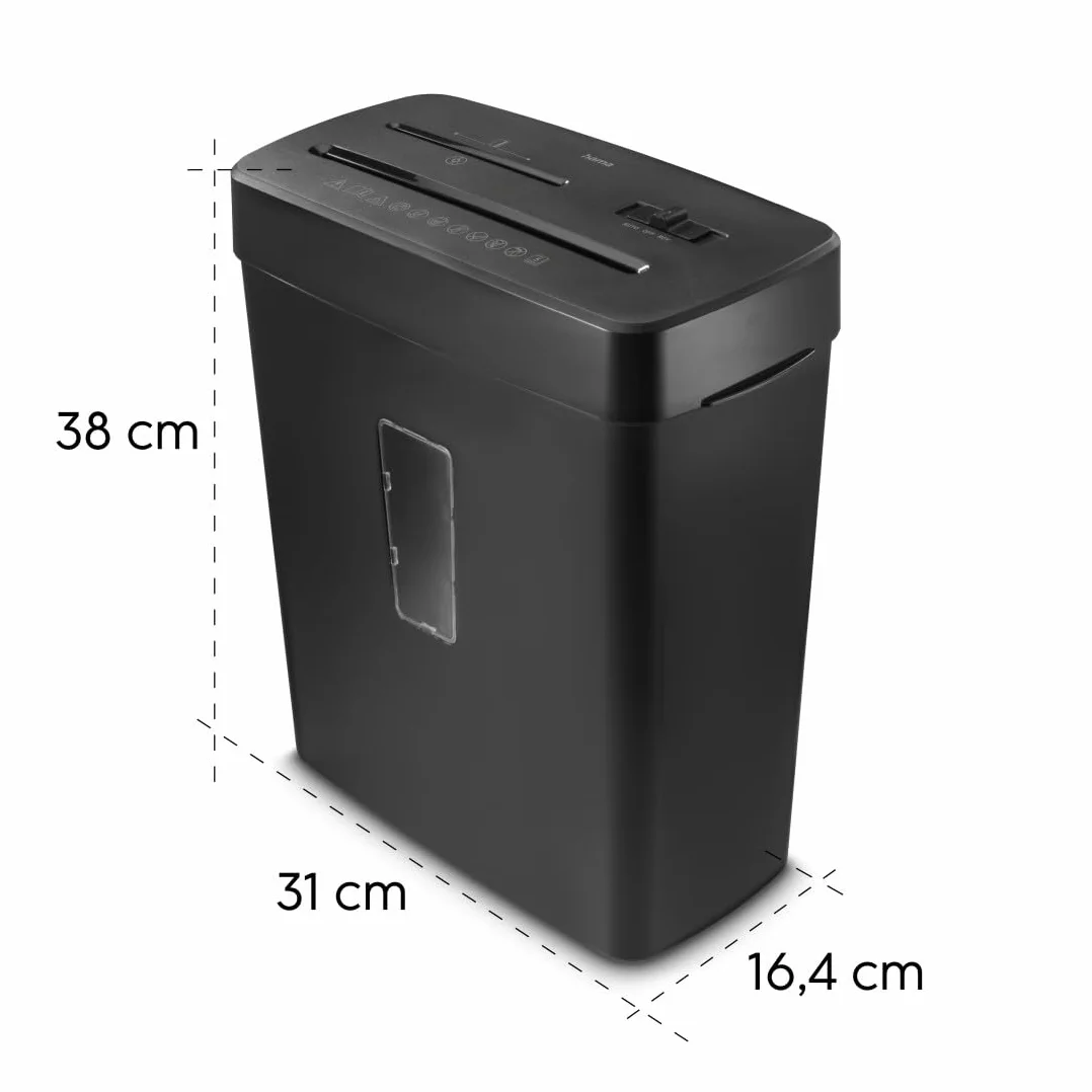 Hama Trituratore Carta Distruggidocumenti Carta DVD Graffette 5 Fogli A4 Lame Acciai Sicurezza Automatica/Off Funzione Ritorno Cestino 13L Sicurezza P5 T2 E2 O1 Nero