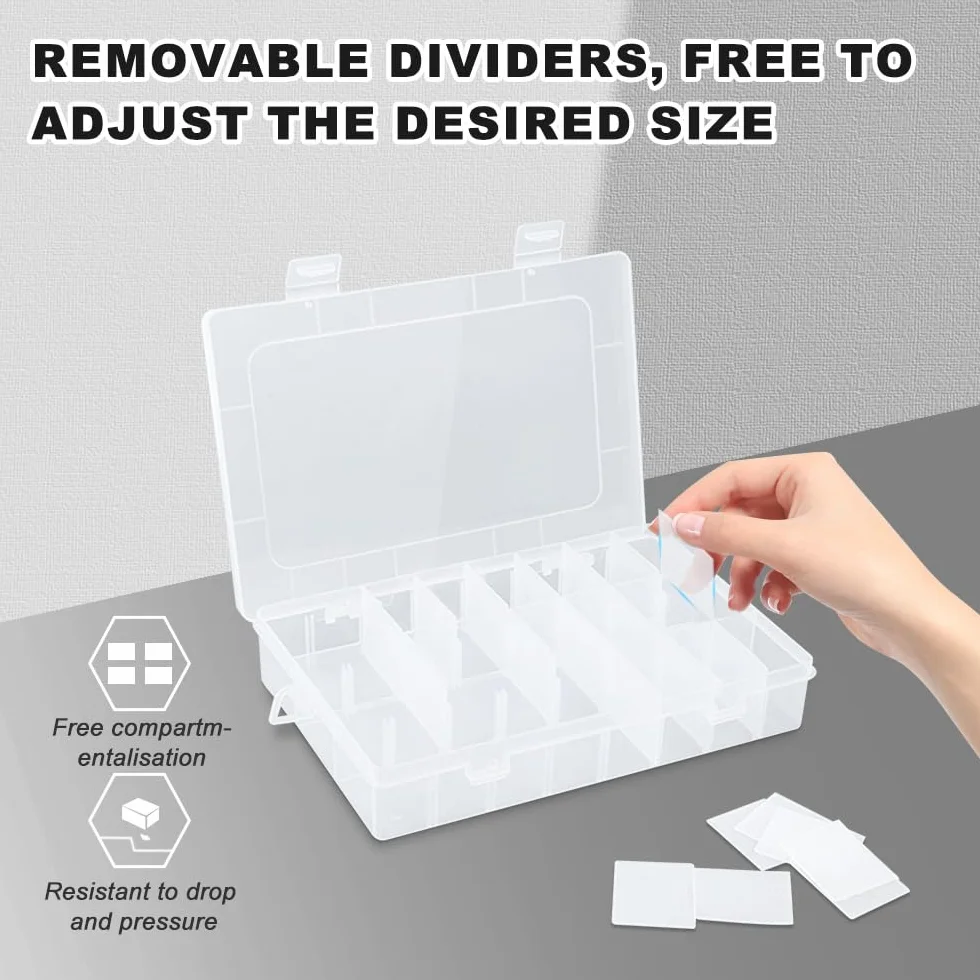 Scatola Portaoggetti Plastica 24 Scomparti Coperchio Trasparente Regolabile Organizer per Perline, Viti