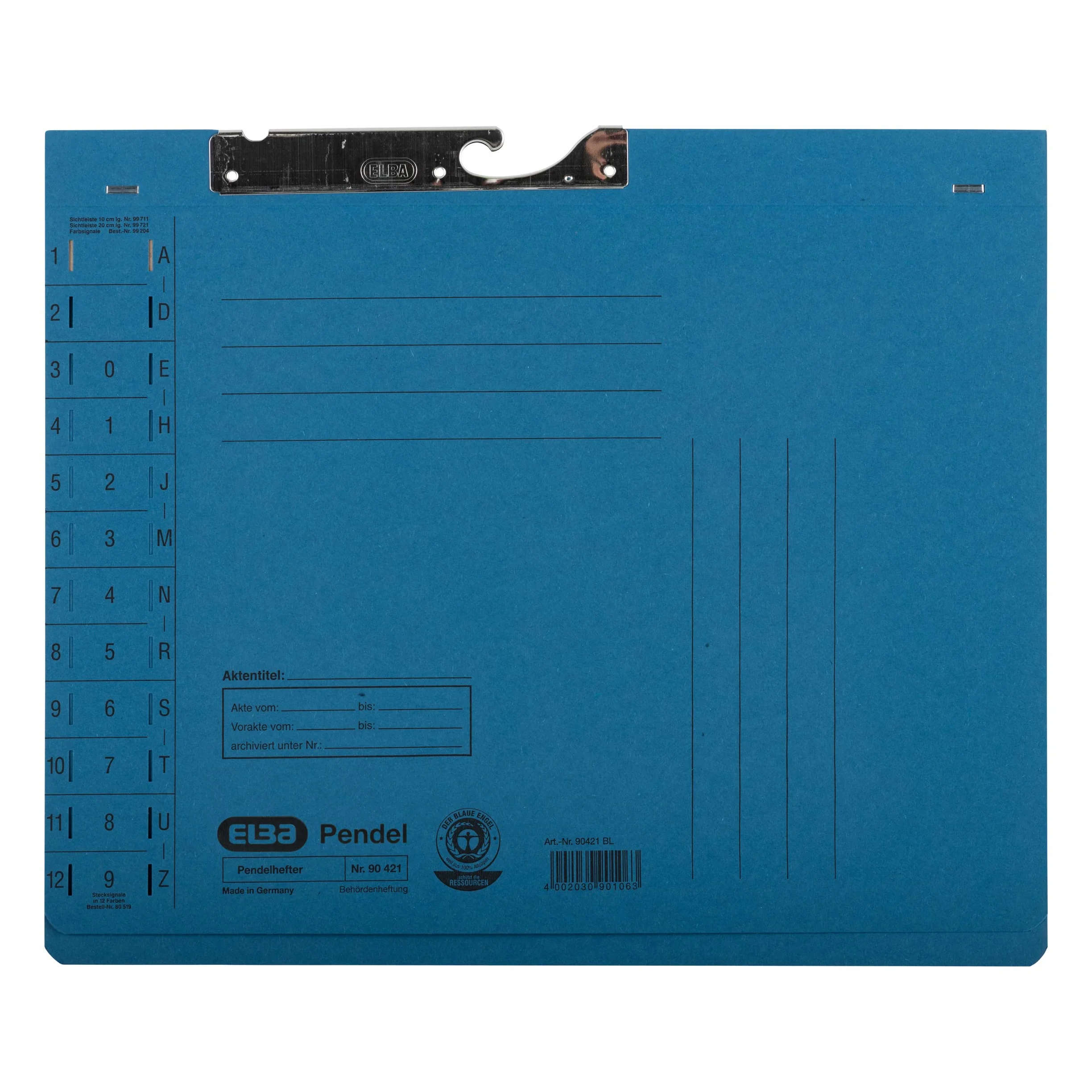 Elba 90421BL - Cartella sospesa in cartoncino manila riciclato, 250 g/m², con gancio e tasca dilatabile, 50 pezzi, colore blu