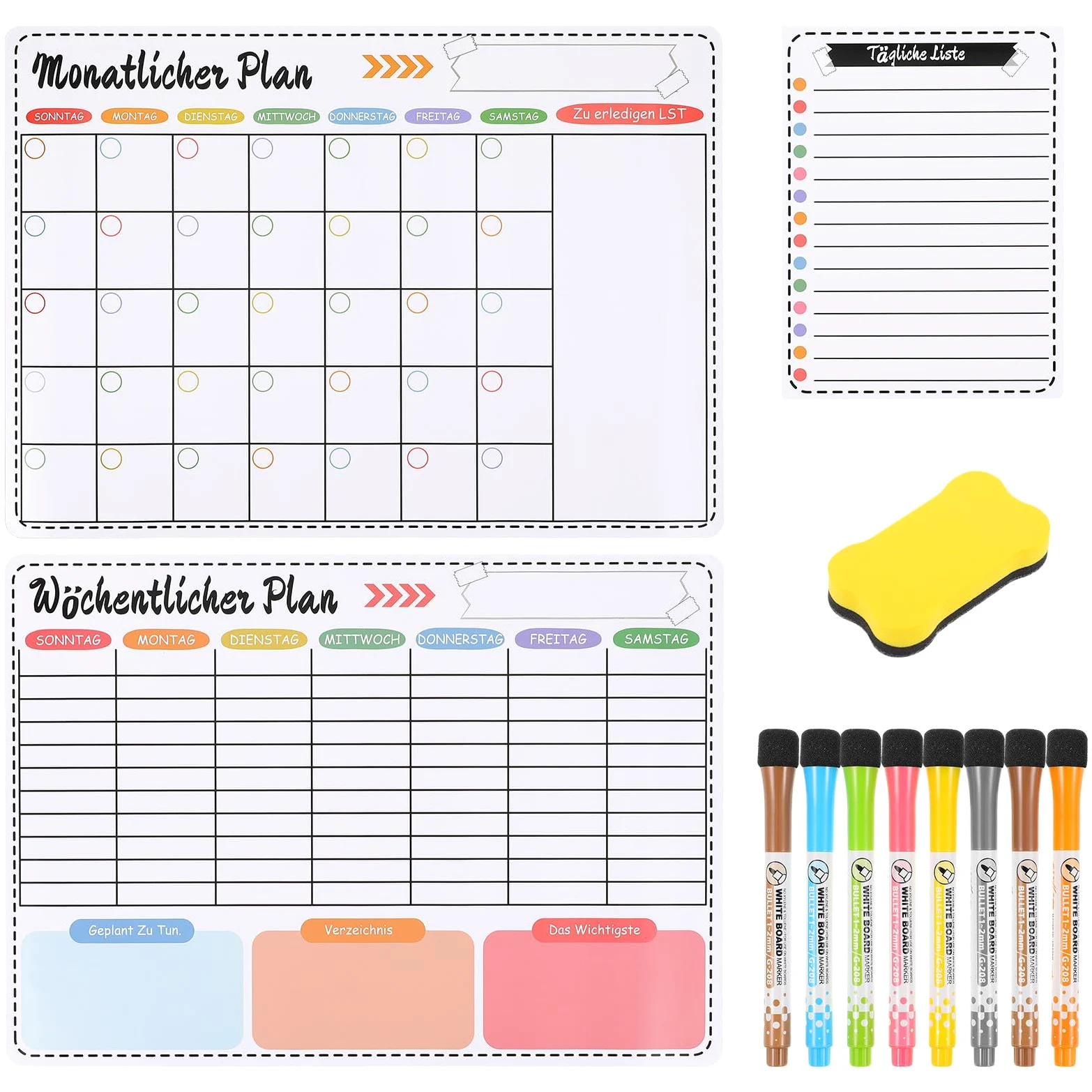 Agenda Magnetica per Frigorifero Mensile da 16,5 × 11,5 Pollici in Resina Sintetica, Calendario Cancellabile a Secco 8 Pennarelli, Adatta per Casa e Ufficio