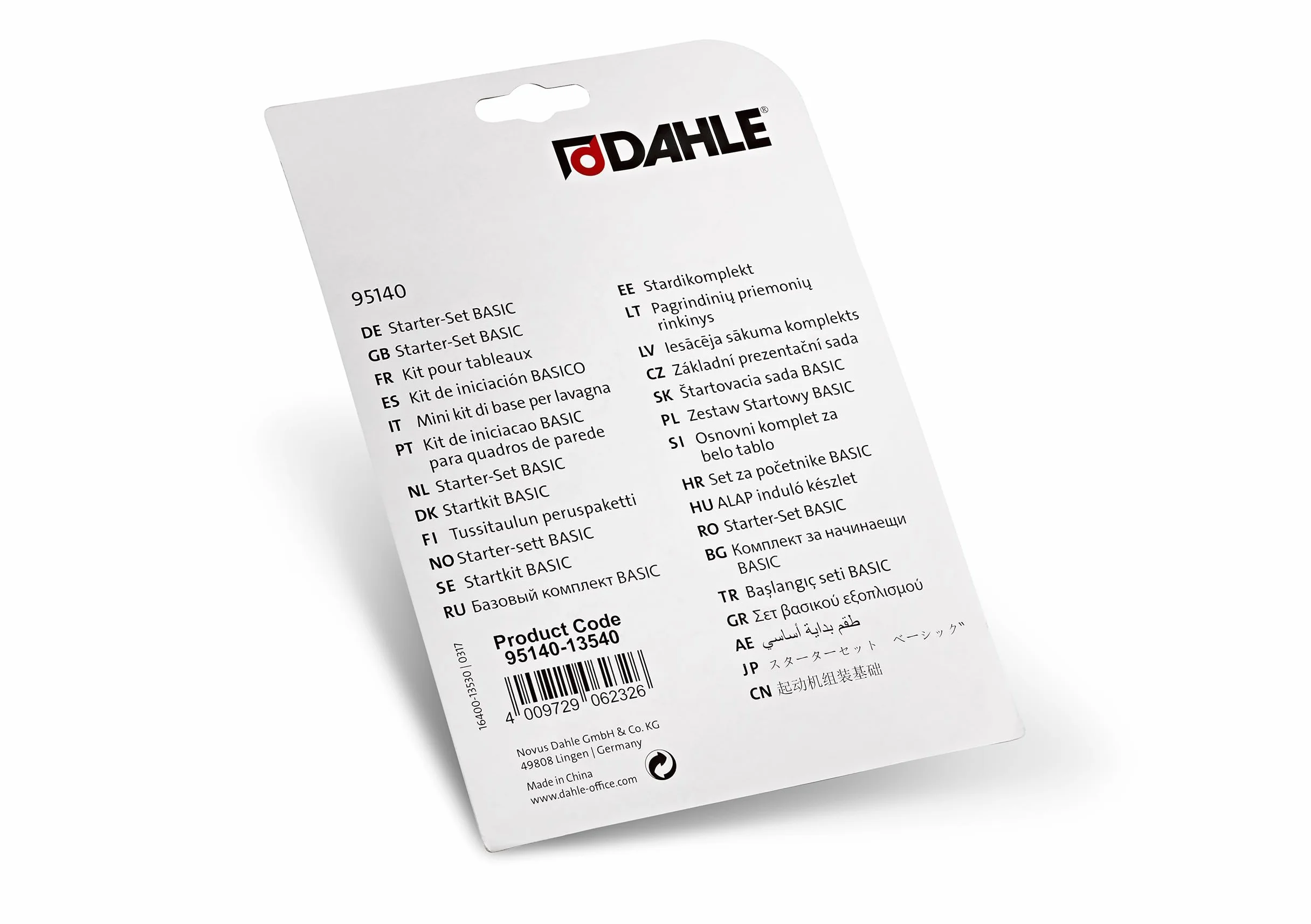 Dahle Set di base per lavagna bianca 2 pennarelli 4 magneti 1 tergicristallo magnetico