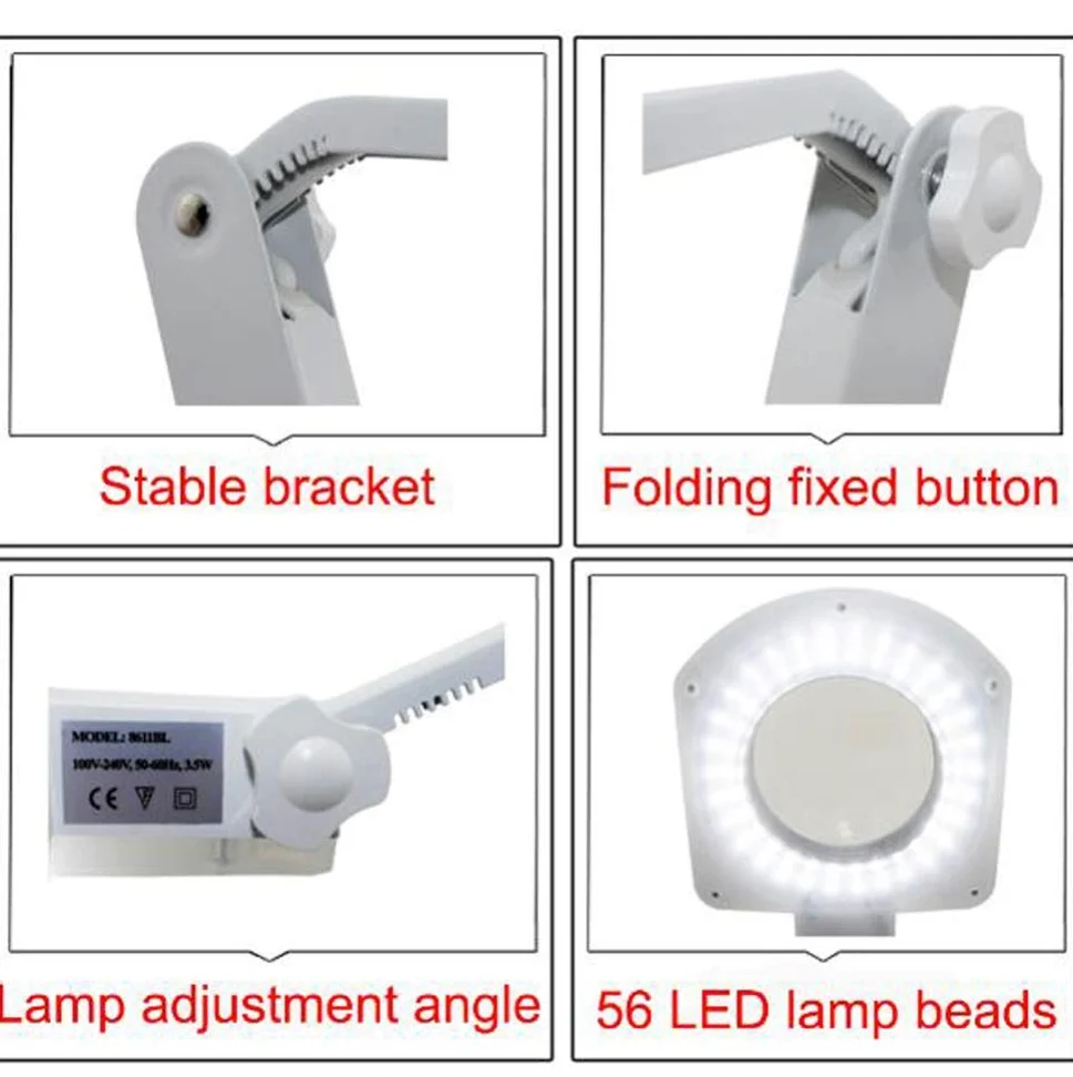 Lente d'Ingrandimento Lente d'Ingrandimento 2 in 1 56 LED Lente d'Ingrandimento da Tavolo Lampada da Scrivania con Diottrie Lente 3D/8D Luce Brillante