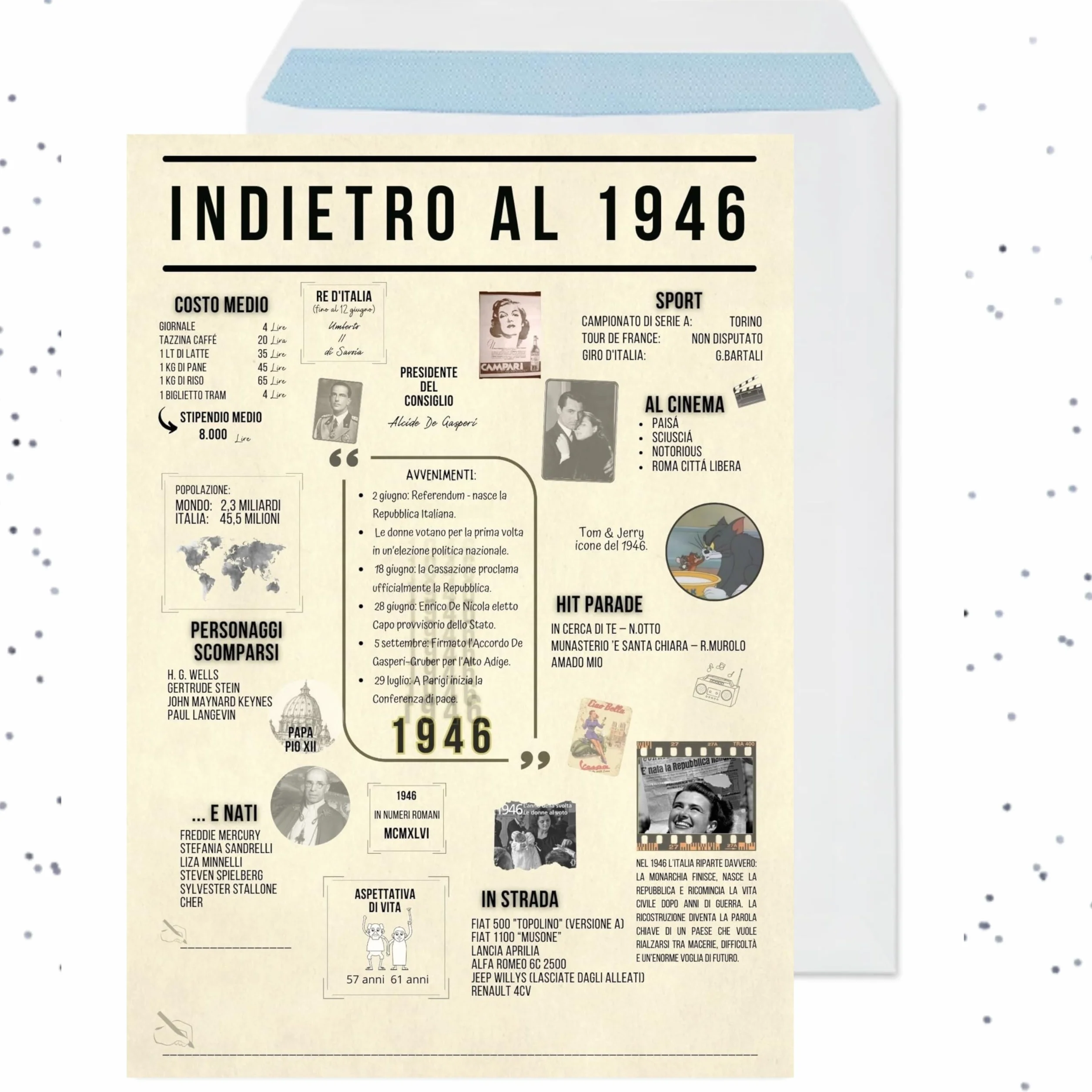 Poster 1946 anno di nascita regalo compleanno originale uomo donna maxi formato A4 da incorniciare con busta Made in Italy