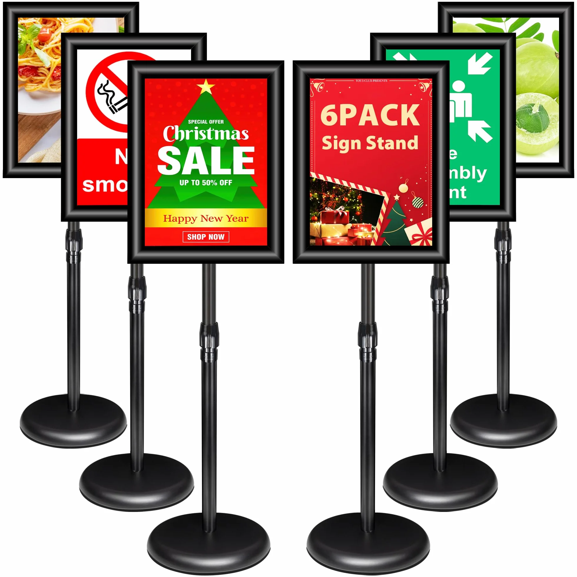 6Pack Supporto regolabile per cartelli A3 Alluminio Poster Menu Stand Supporto per cartelli da terra per poster, menu, annunci, vendite, supporto per avvisi, nero