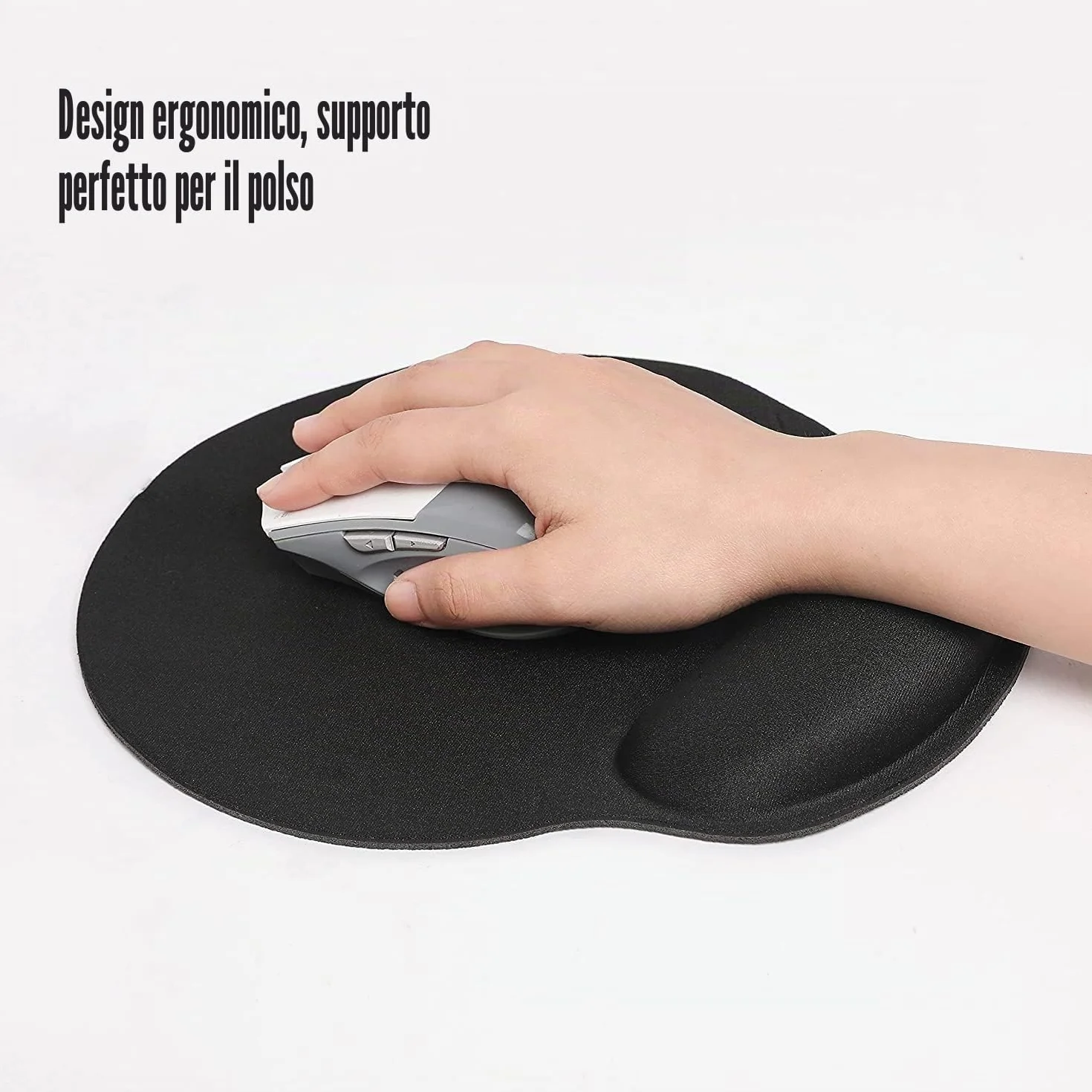 Memory Foam Tappetino per Mouse e Tastiera con Poggiapolsi Antiscivolo, Cuscino per Ufficio e Gioco (Nero)