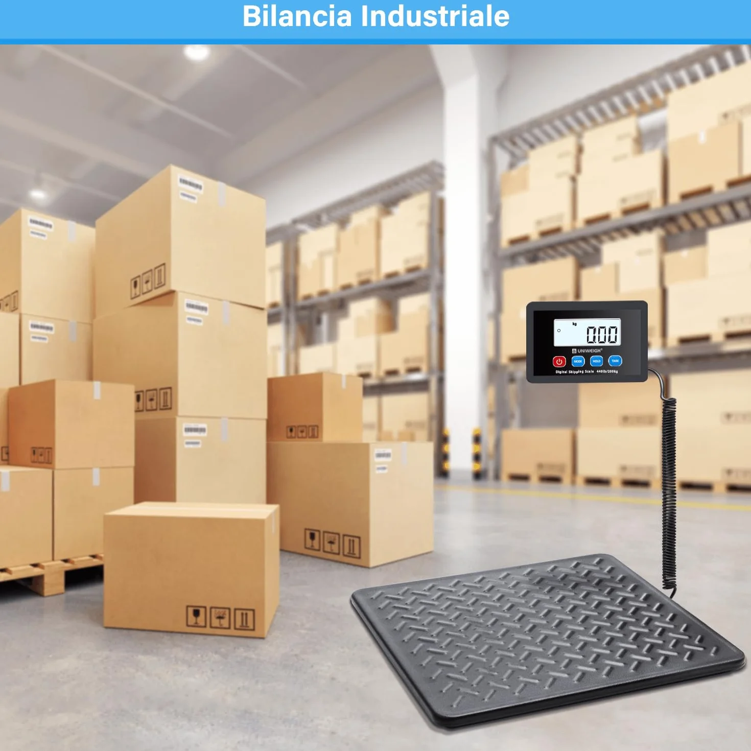 UNIWEIGH Bilancia postale 440lbs x 10g, piattaforma in lega d'acciaio, LCD Hold Tara