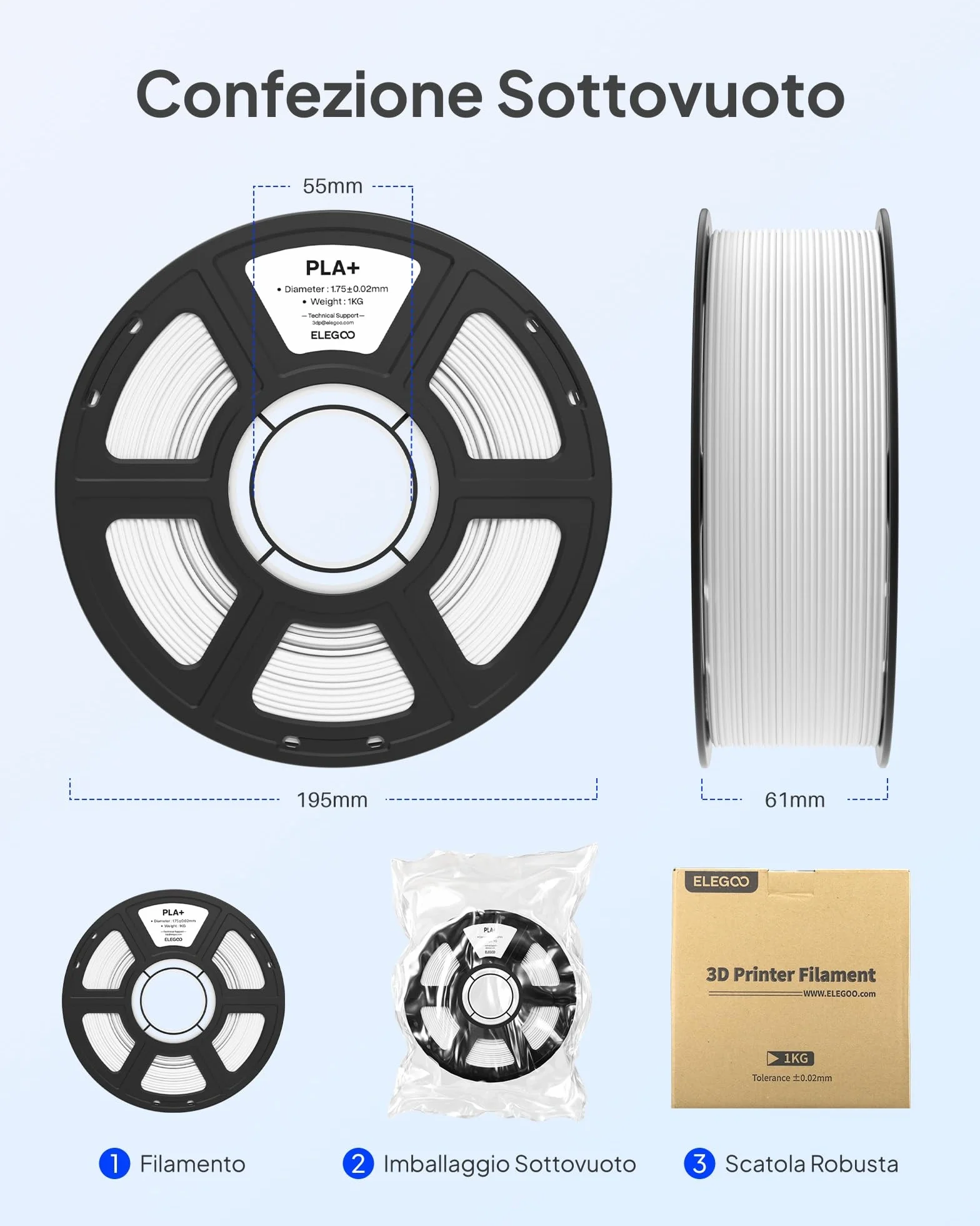 ELEGOO PLA+ Filamento 1,75mm Traslucido 1KG, PLA Plus Alta Resistenza per Stampanti 3D, Precisione Dimensionale +/- 0,02mm
