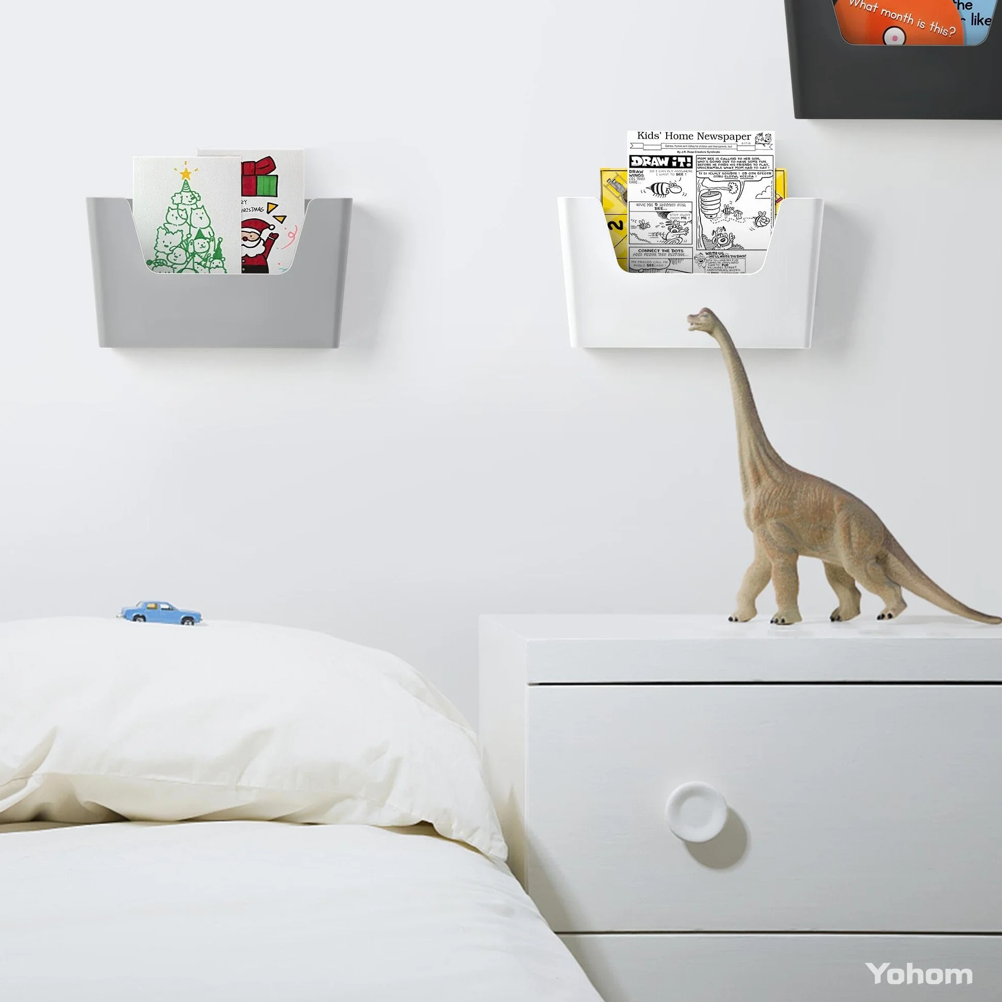 YOHOM Supporto adesivo per ufficio, piccolo supporto per documenti da appendere alla parete, alla porta, per posta, banconote, organizer in plastica (bianco, 5 pezzi)