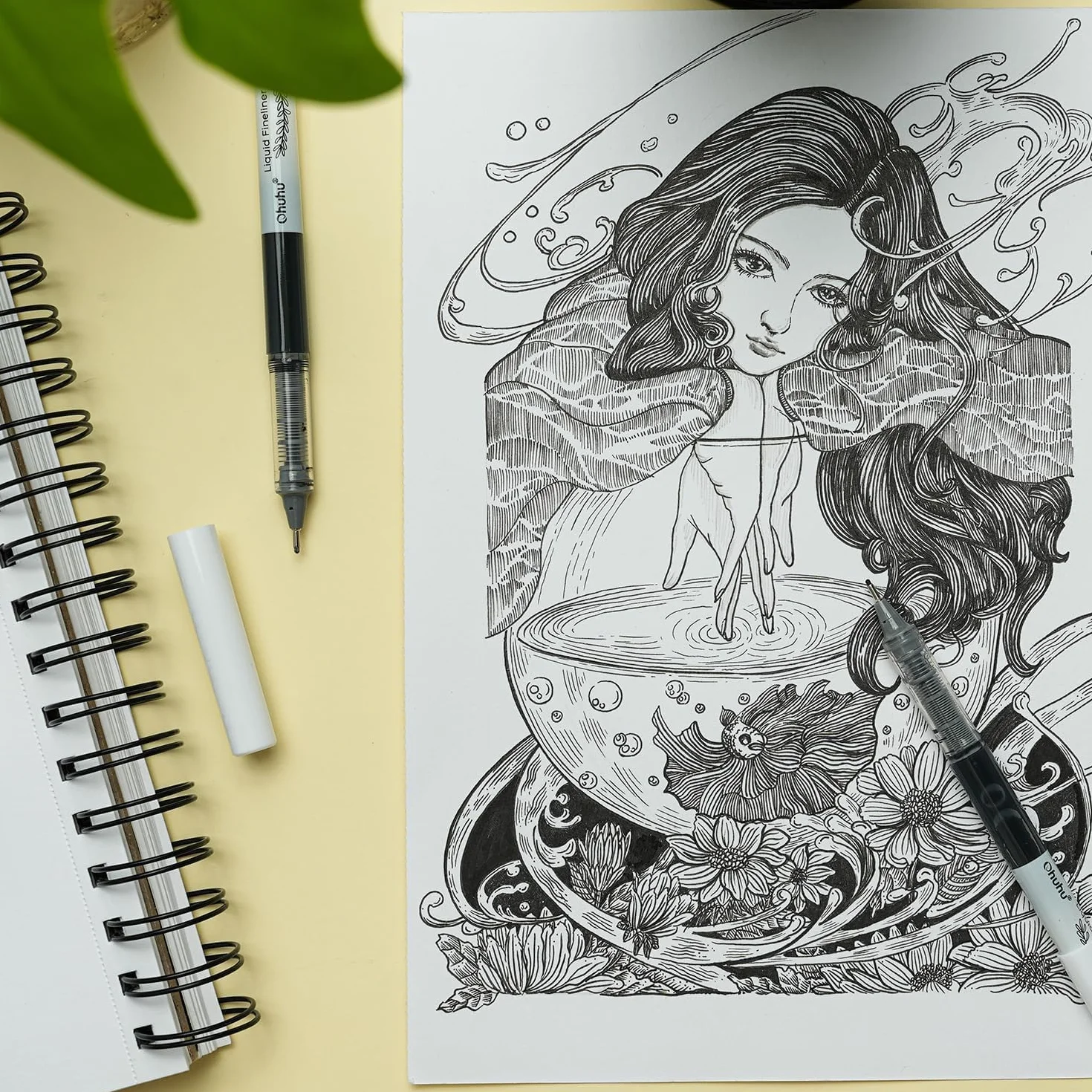 Ohuhu Pennarelli Punta Fine Liquidi, 9 Misure - Inchiostro Resistente All'Acqua e All'Alcool, Penne Micro Fineliner per Scrittura Liscia Sketching Journaling Anime
