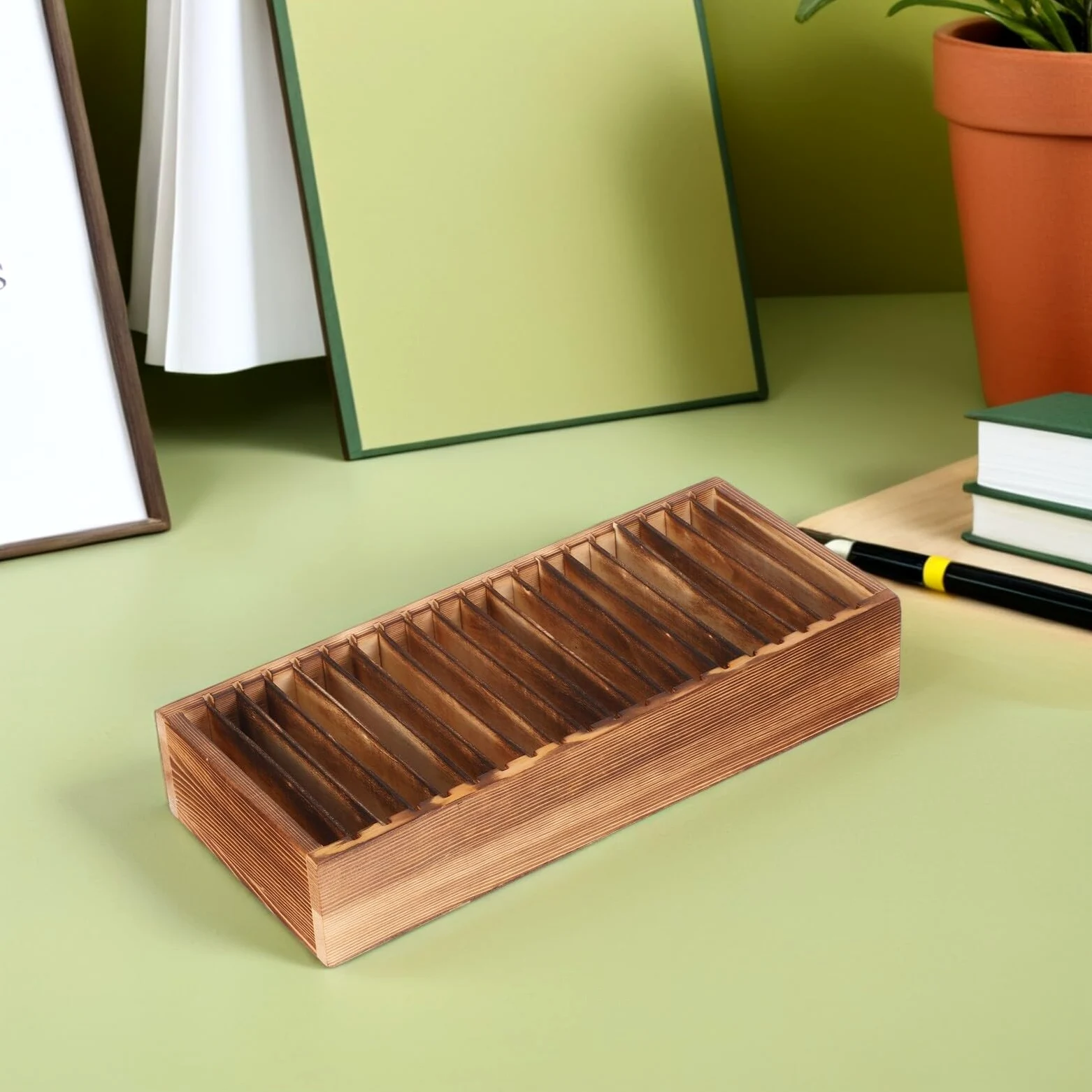Porta Biglietti da Visita in Legno Naturale con 20 Divisori Staccabili Organizzatore di Carte Portatile Multifunzione per Ufficio e Scrivania Scatola Porta Carte Elegante e