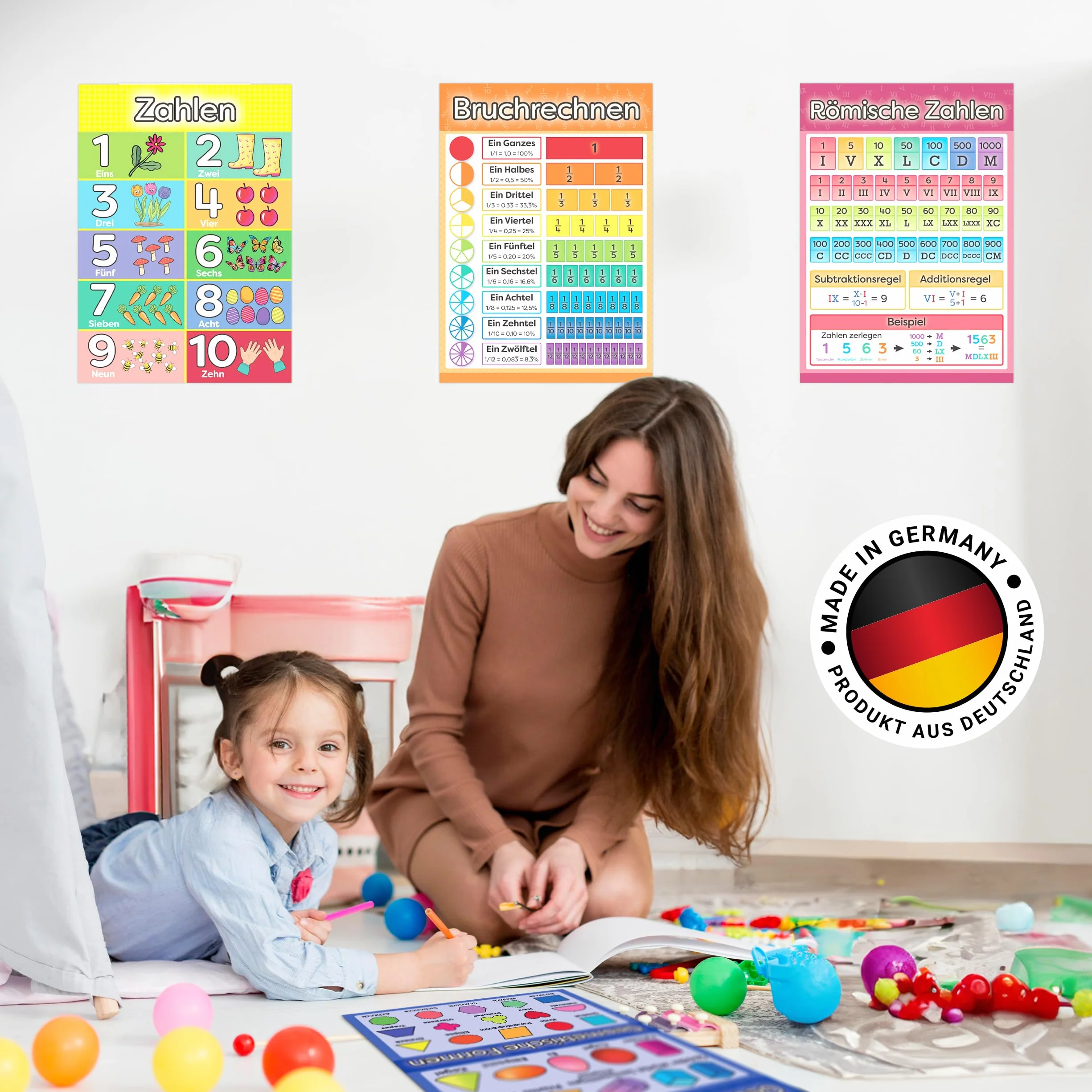 LOGIJO® 12 poster educativi Montessori Matematica A4 satinato apprendimento numeri calcoli base